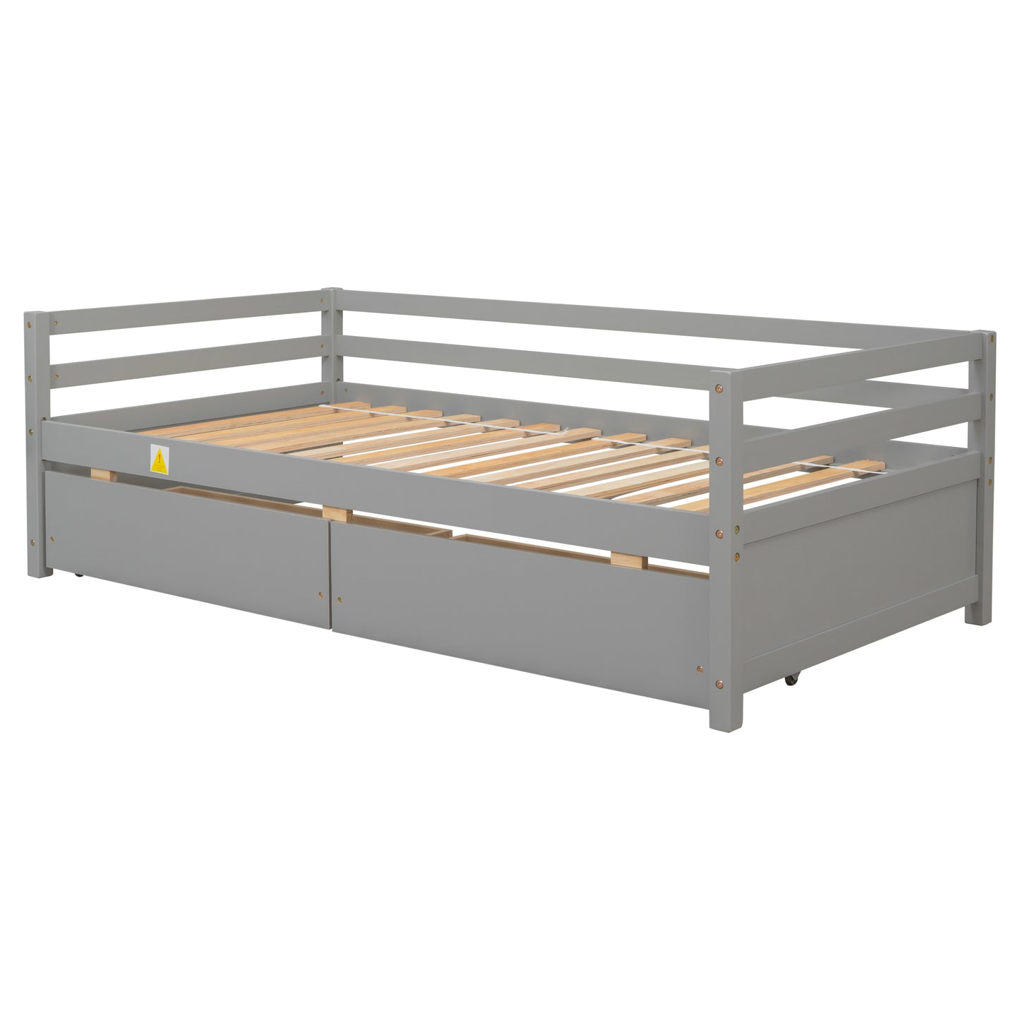 Grey Daybed with Storage Drawers, Wood Full Bed Frame with Built-in End Table for Bedroom, Living Room