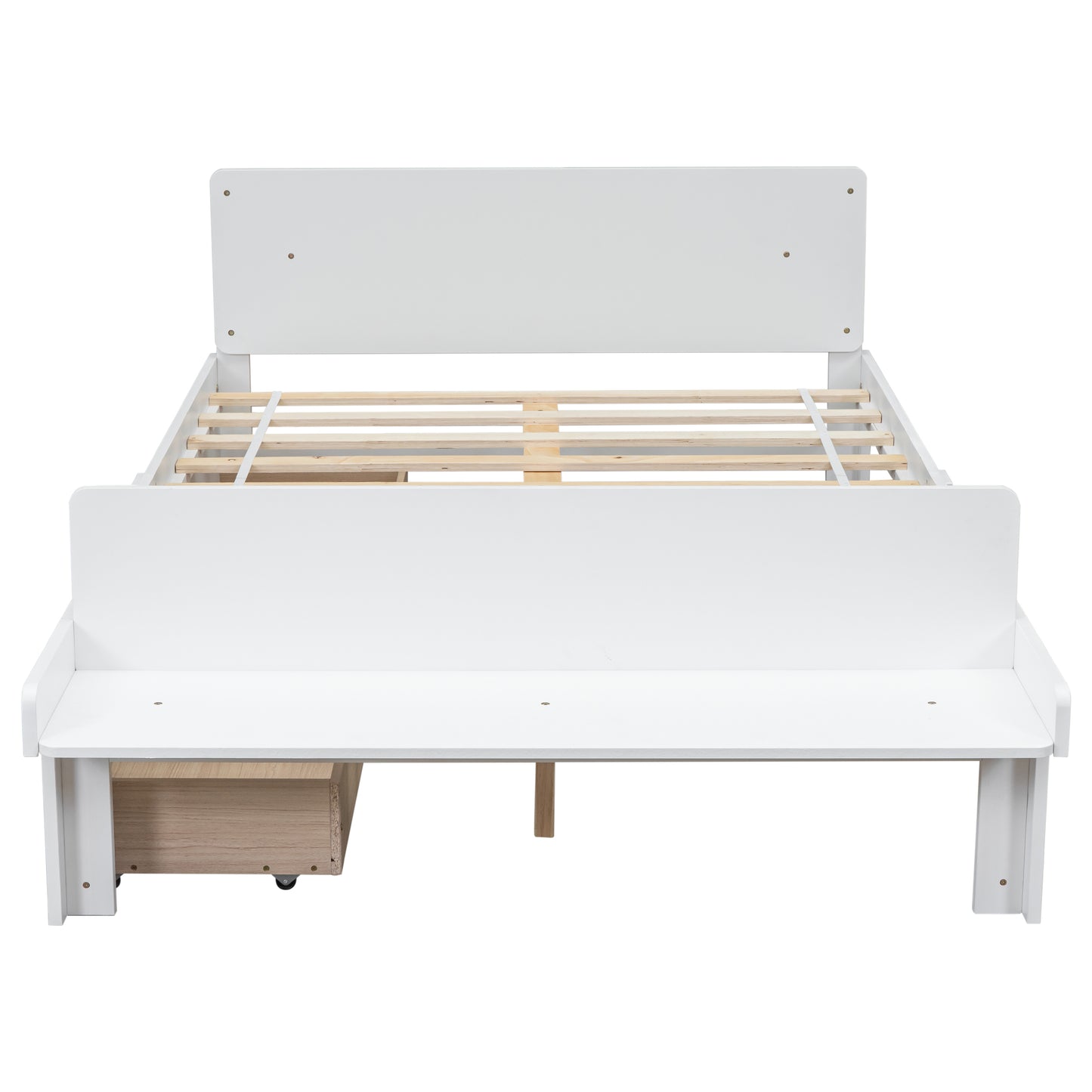 Full Bed with Footboard Bench,2 drawers,White