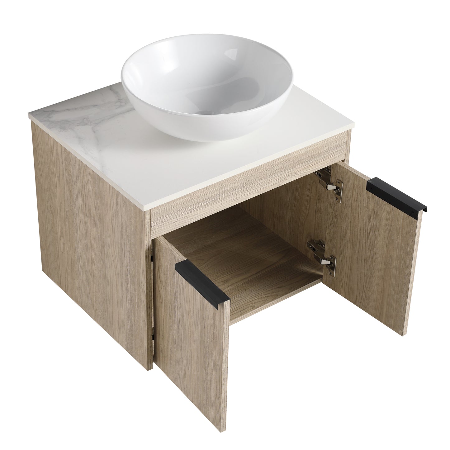 24 " Modern Design Float Bathroom Vanity With Ceramic Basin Set,  Wall Mounted White Oak Vanity  With Soft Close Door,KD-Packing,KD-Packing,2 Pieces Parcel(TOP-BAB321MOWH)