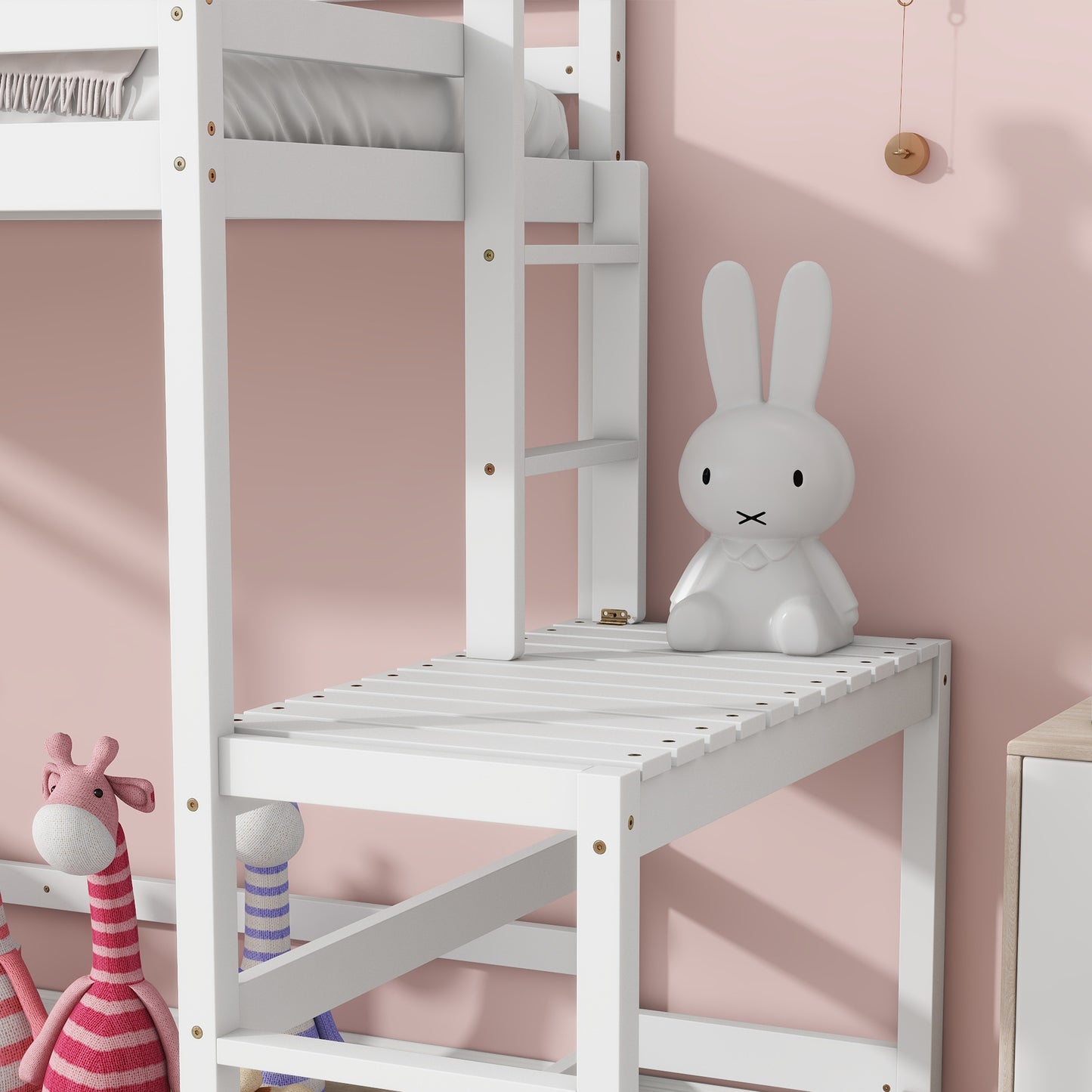 Twin High Loft Bed with Ladder landing Platform, Ladders, Guardrails,White