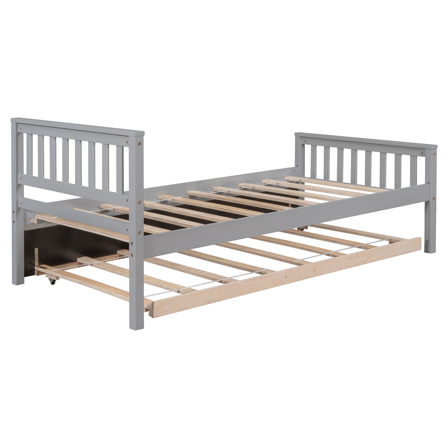 Twin Bed with Trundle, Platform Bed Frame with Headboard and Footboard, for Bedroom Small Living Space,No Box Spring Needed,Grey(Old SKU:W50422210)