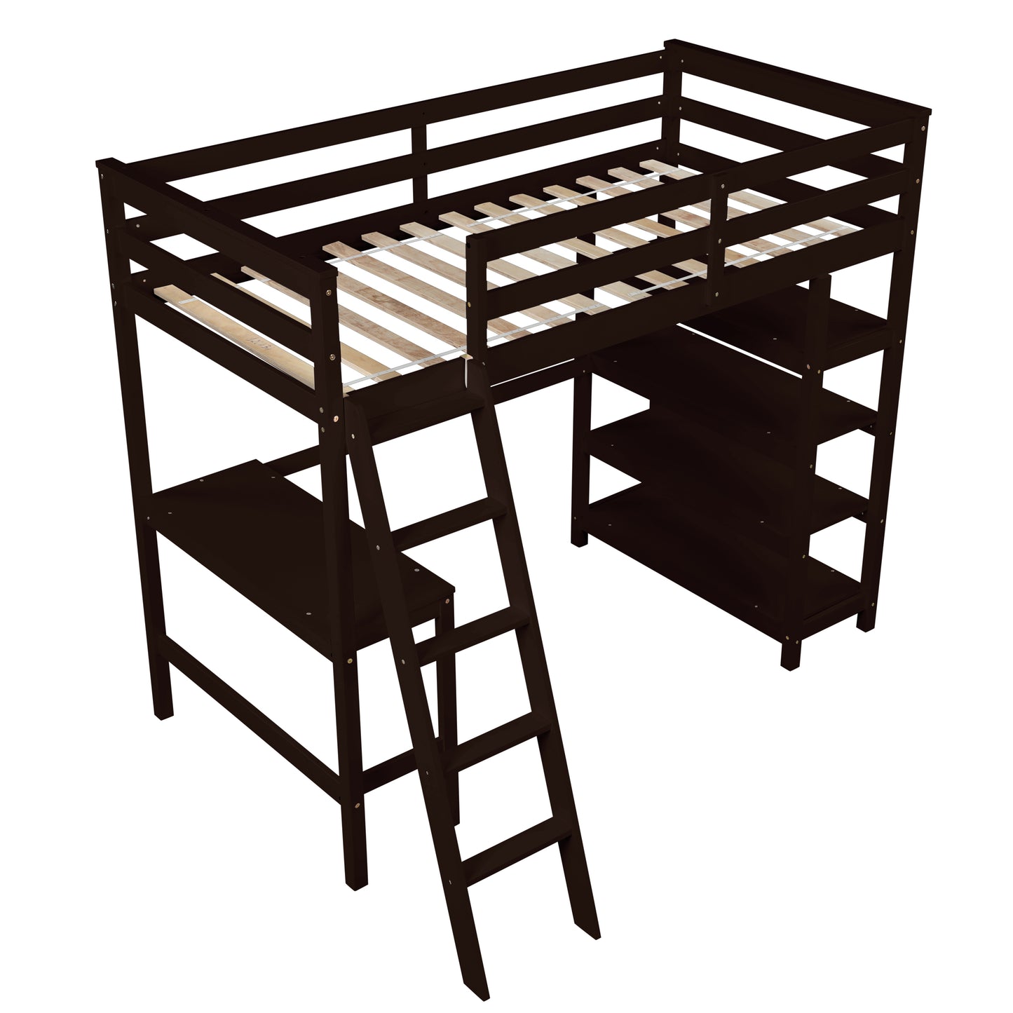 Twin Loft Bed with desk,ladder,shelves , Espresso