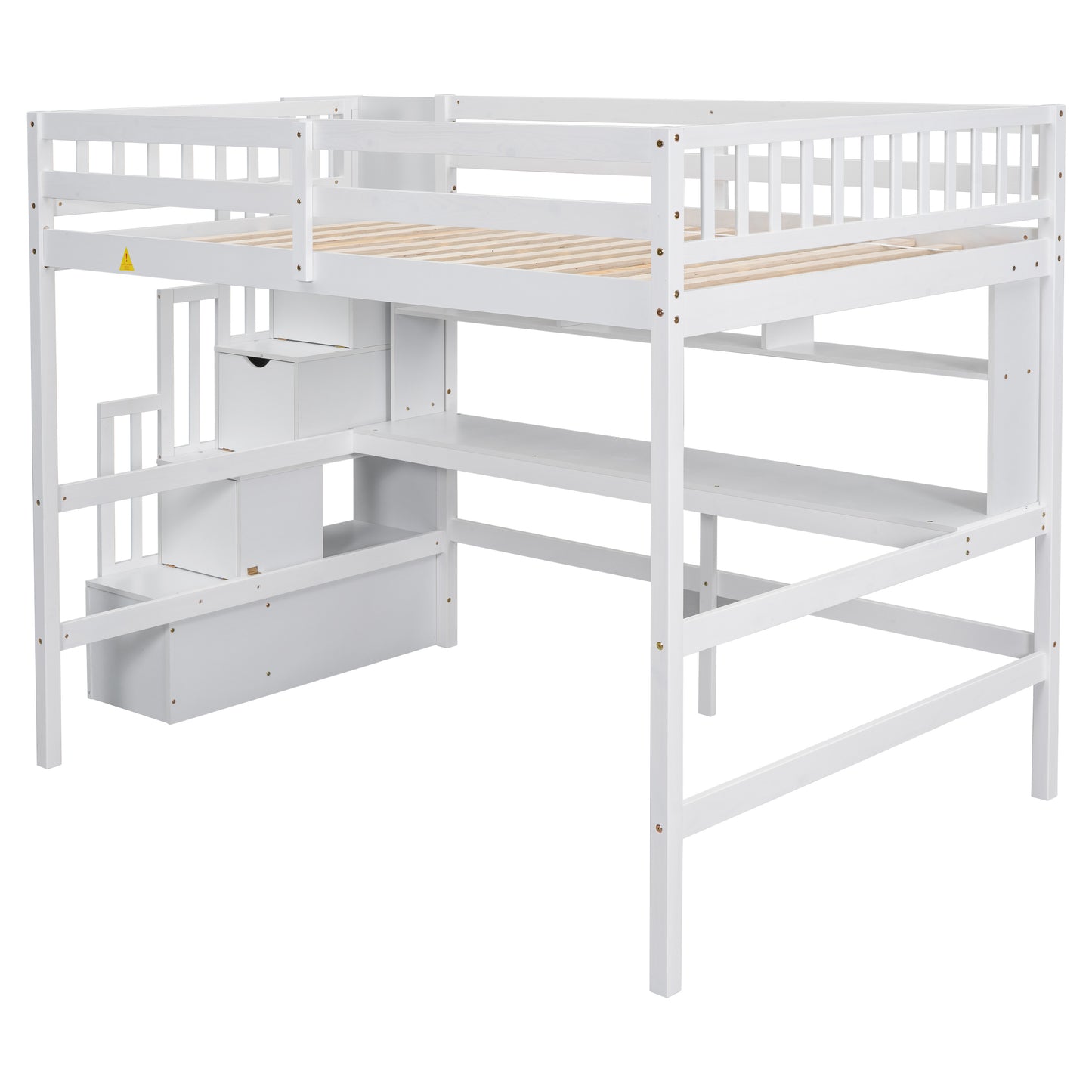 Full Size Loft Bed with Built-in Desk, Bookshelves and Storage Staircase,White(Old SKU:W504S00110)