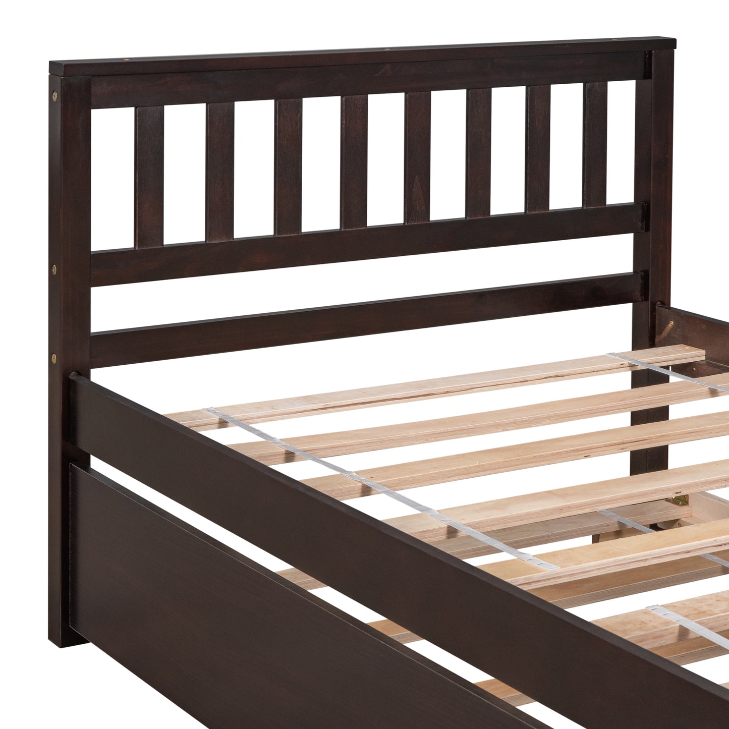 Twin Bed with Trundle, Platform Bed Frame with Headboard and Footboard, for Bedroom Small Living Space,No Box Spring Needed,Espresso(Old SKU:W50440557)