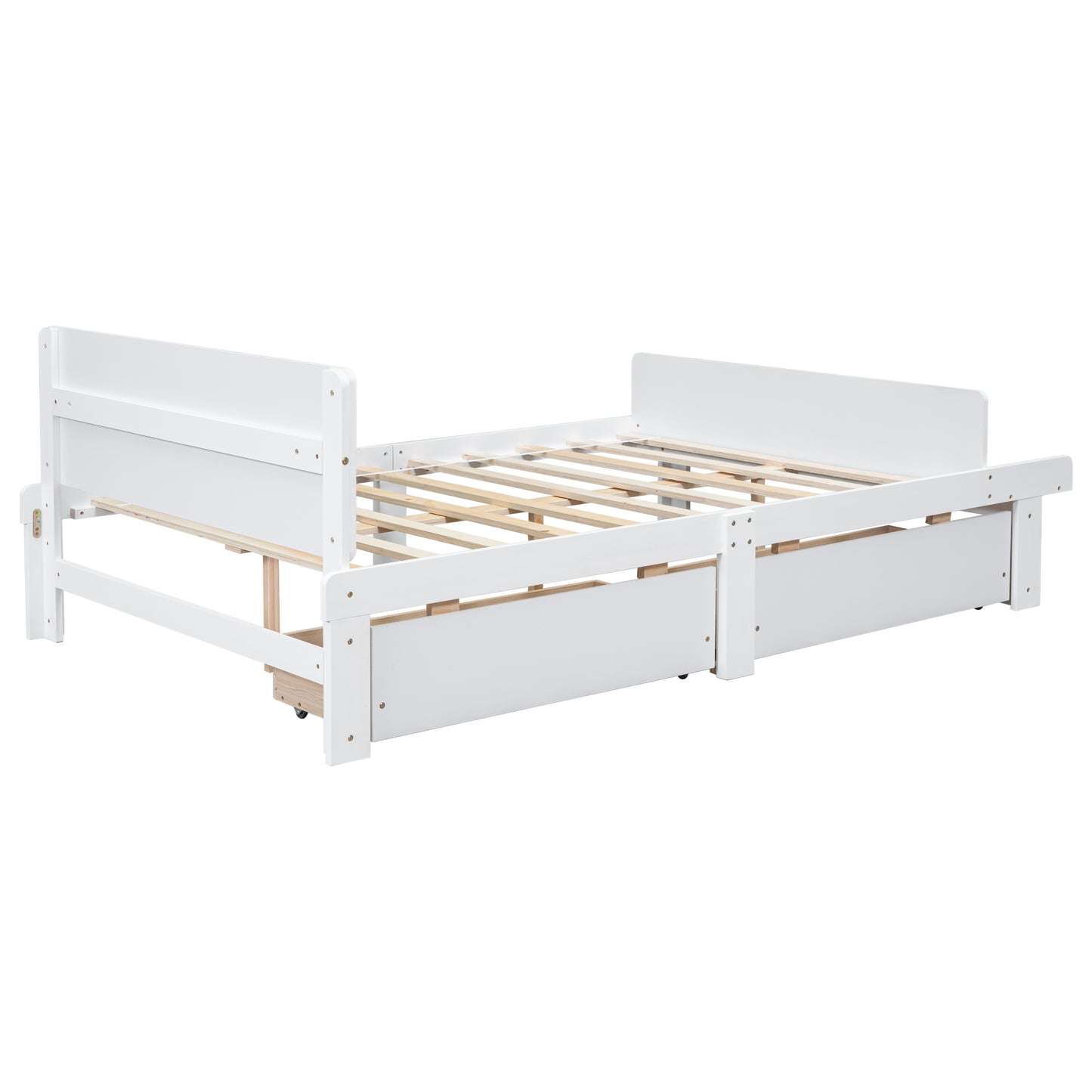 Full Bed with Footboard Bench,2 drawers,White