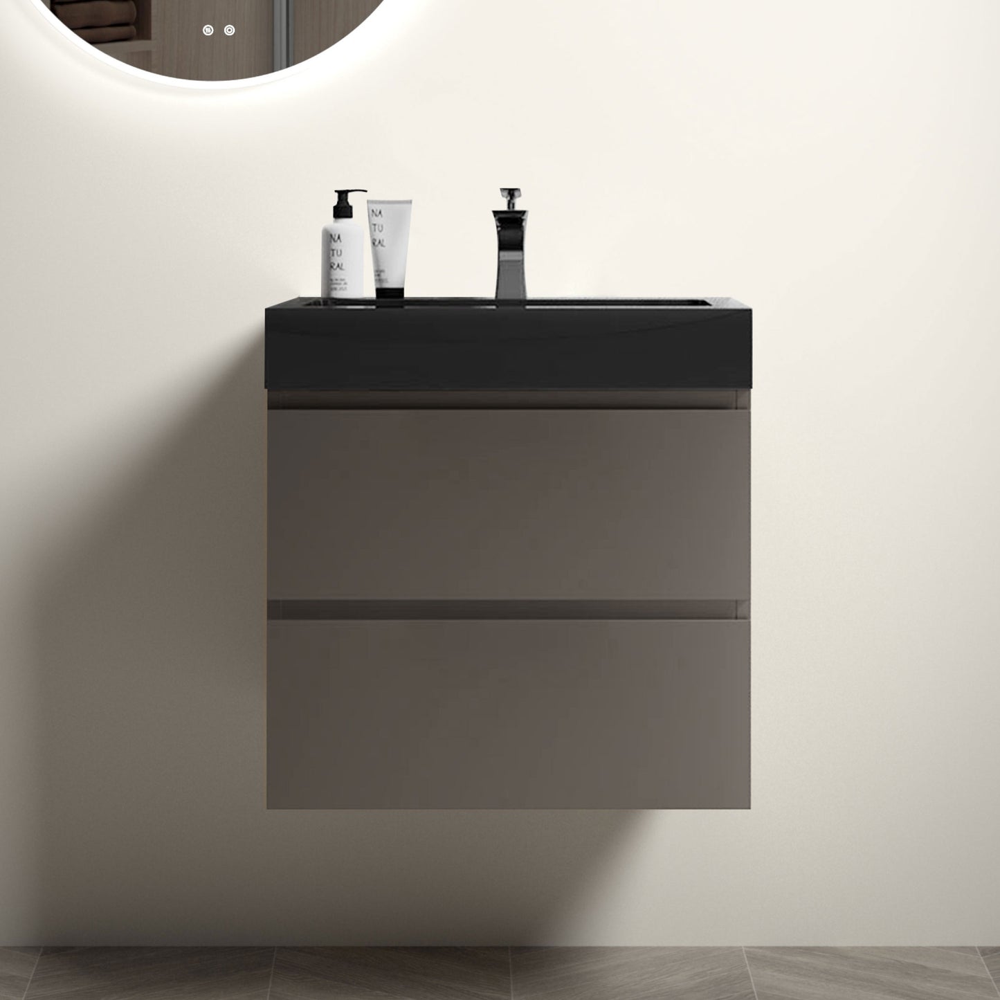 Alice 24" Gray Bathroom Vanity with Sink, Large Storage Wall Mounted Floating Bathroom Vanity for Modern Bathroom, One-Piece Black Sink Basin without Drain and Faucet, Pre-assembled