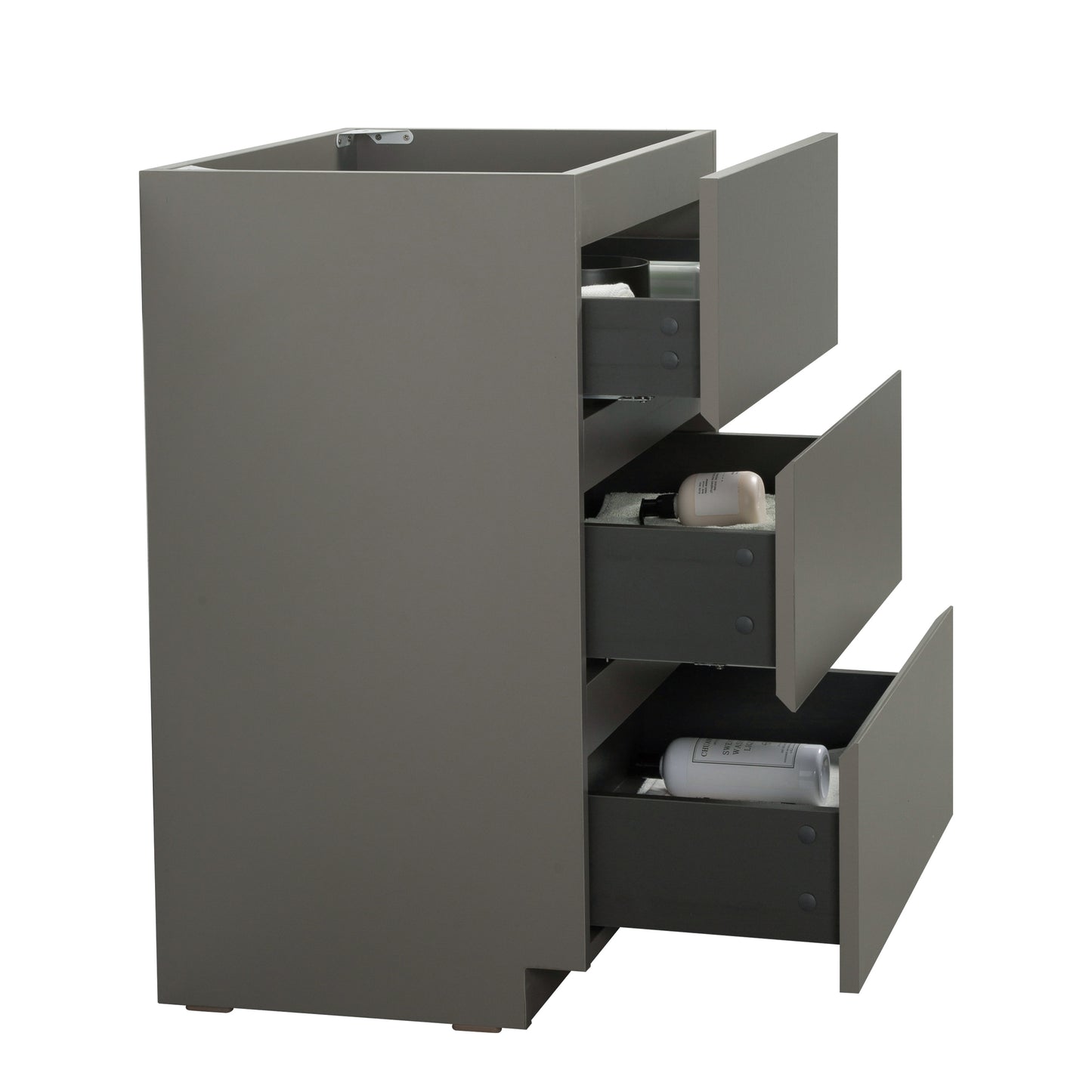 Alice-24F-102,Floor cabinet WITHOUT basin, Gray color, With three drawers, Pre-assembled