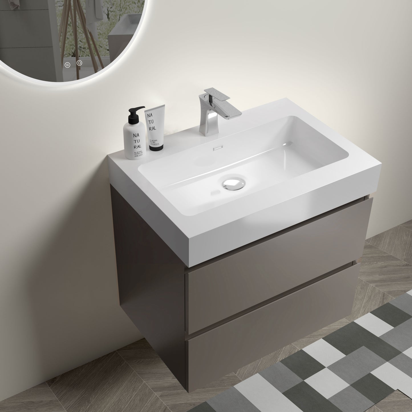 Alice 24" Gray Bathroom Vanity with Sink, Large Storage Wall Mounted Floating Bathroom Vanity for Modern Bathroom, One-Piece White Sink Basin without Drain and Faucet, Pre-assembled