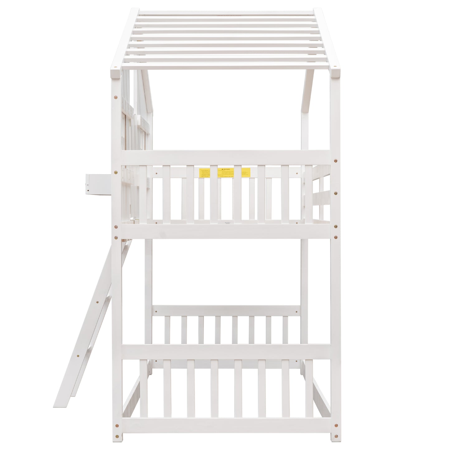 Twin over Twin House Bunk Bed with Roof , Window, Window  Box, Door , with Safety Guardrails and Ladder,White