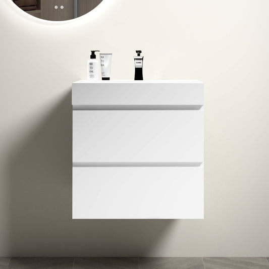 U005-Alice24-201 Alice 24" White Bathroom Vanity with Sink, Large Storage Wall Mounted Floating Bathroom Vanity for Modern Bathroom, One-Piece Sink Basin without Drain and Faucet, Pre-assembled