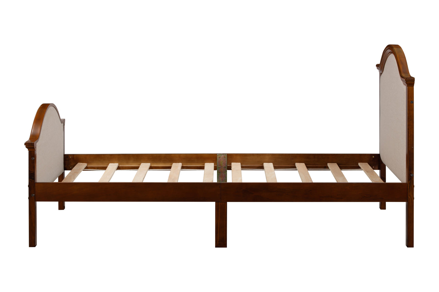 Twin Bed with Upholstered Headboard and Footboard, with Slats,Walnut