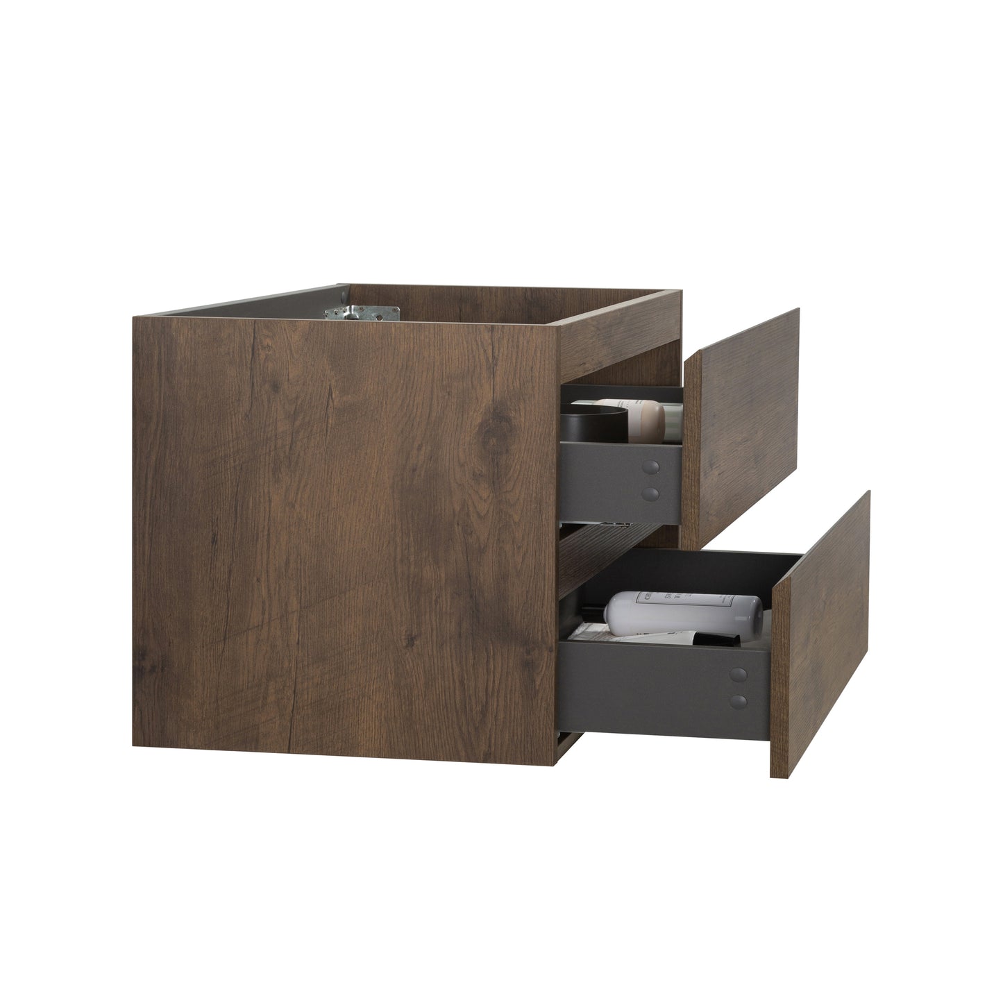 Alice-36W-105,Wall mount cabinet WITHOUT basin, Walnut color, With two drawers, Pre-assembled