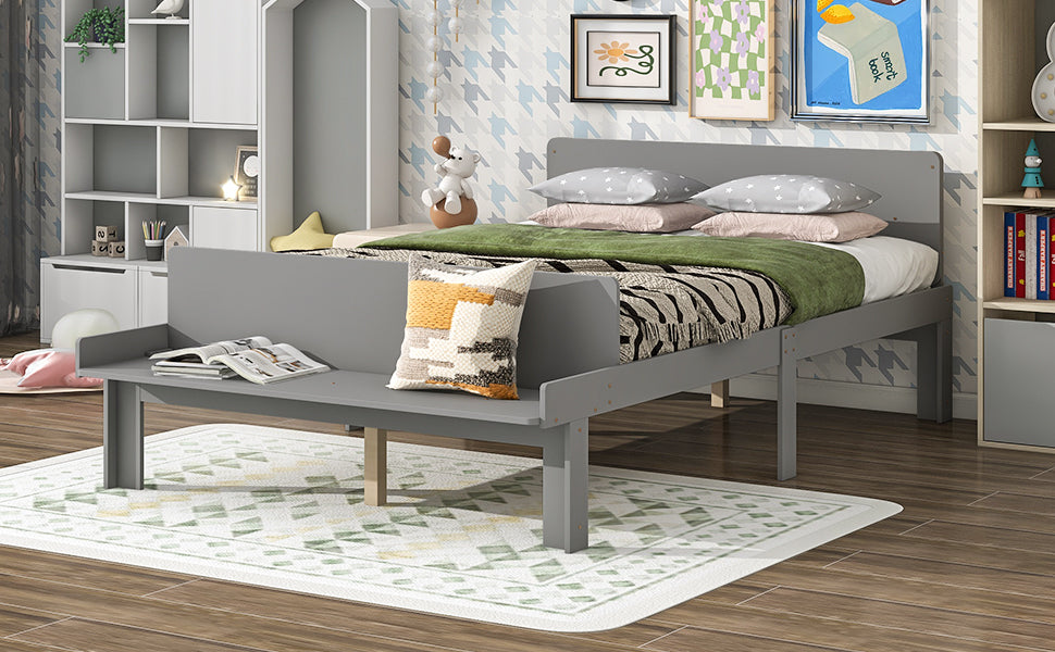 Full Bed with Footboard Bench,Grey