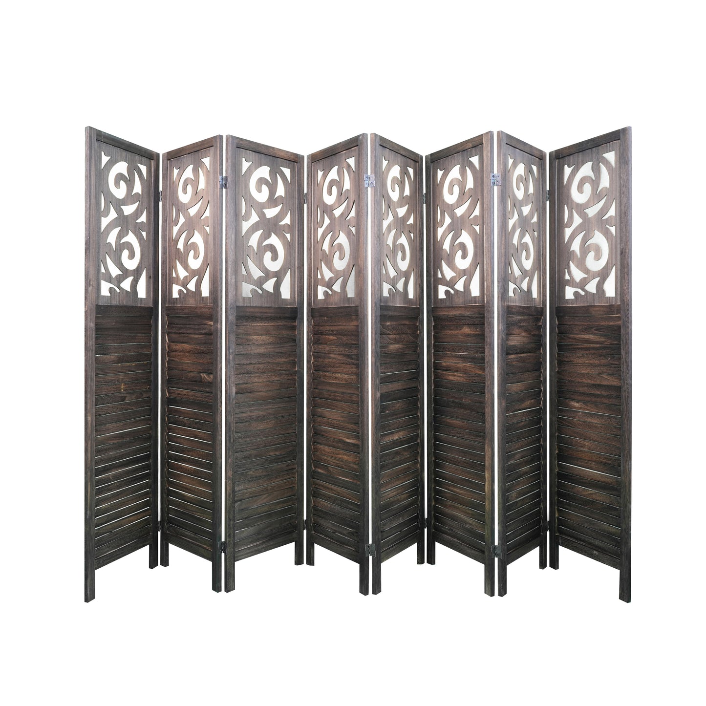 8 Panel Room Dividers, 6FT Carved Wood Room Divider Partition Room Dividers Wall Wooden Carved Folding Privacy Screens Foldable Panel Wall Divider for Office Restaurant, Rustic Brown