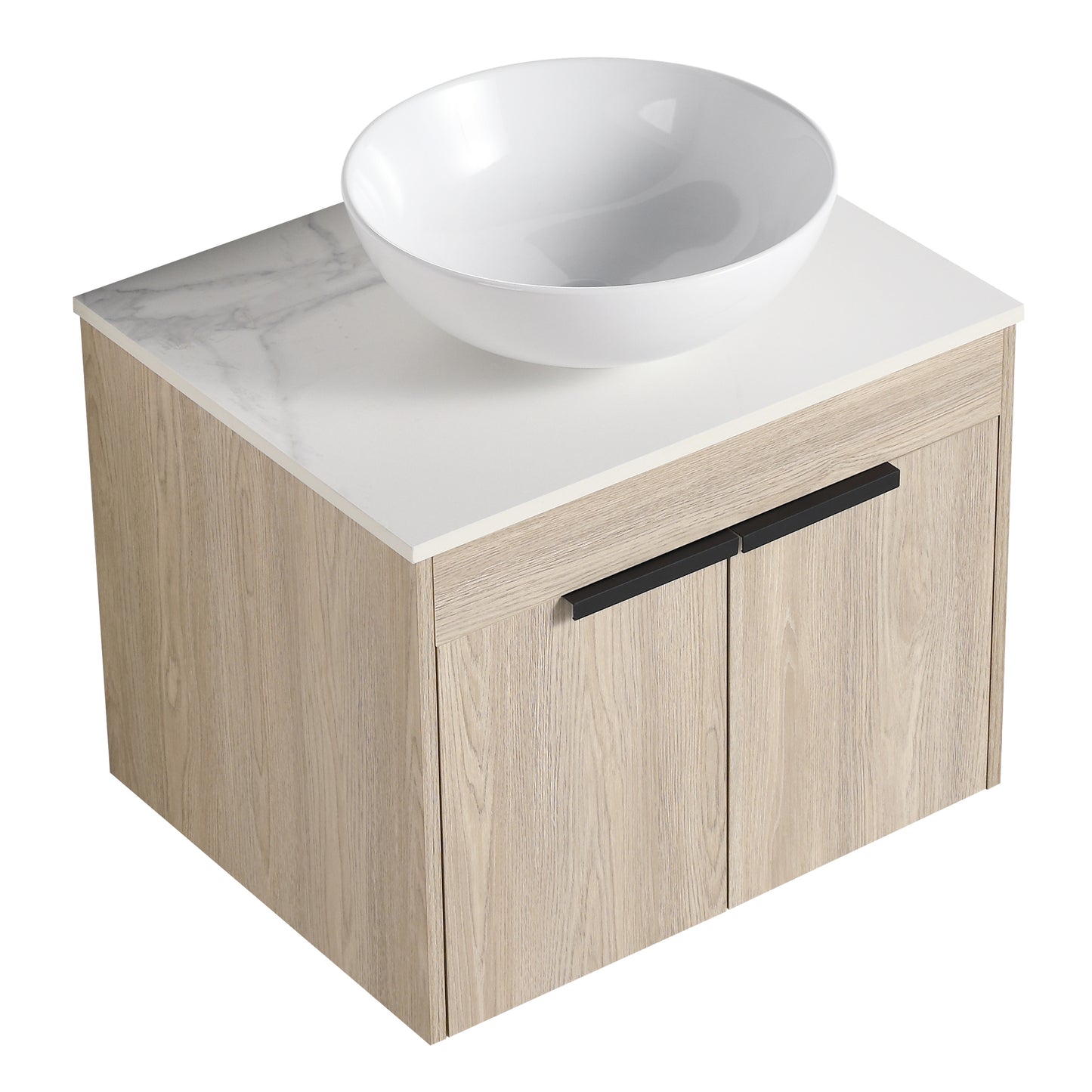 24 " Modern Design Float Bathroom Vanity With Ceramic Basin Set,  Wall Mounted White Oak Vanity  With Soft Close Door,KD-Packing,KD-Packing,2 Pieces Parcel(TOP-BAB321MOWH)