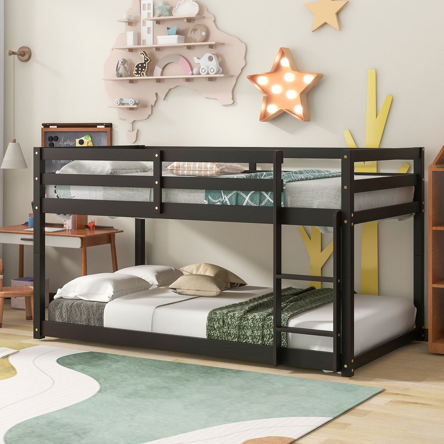 Twin over Twin Floor Bunk Bed,Espresso(Old SKU:W50437211)