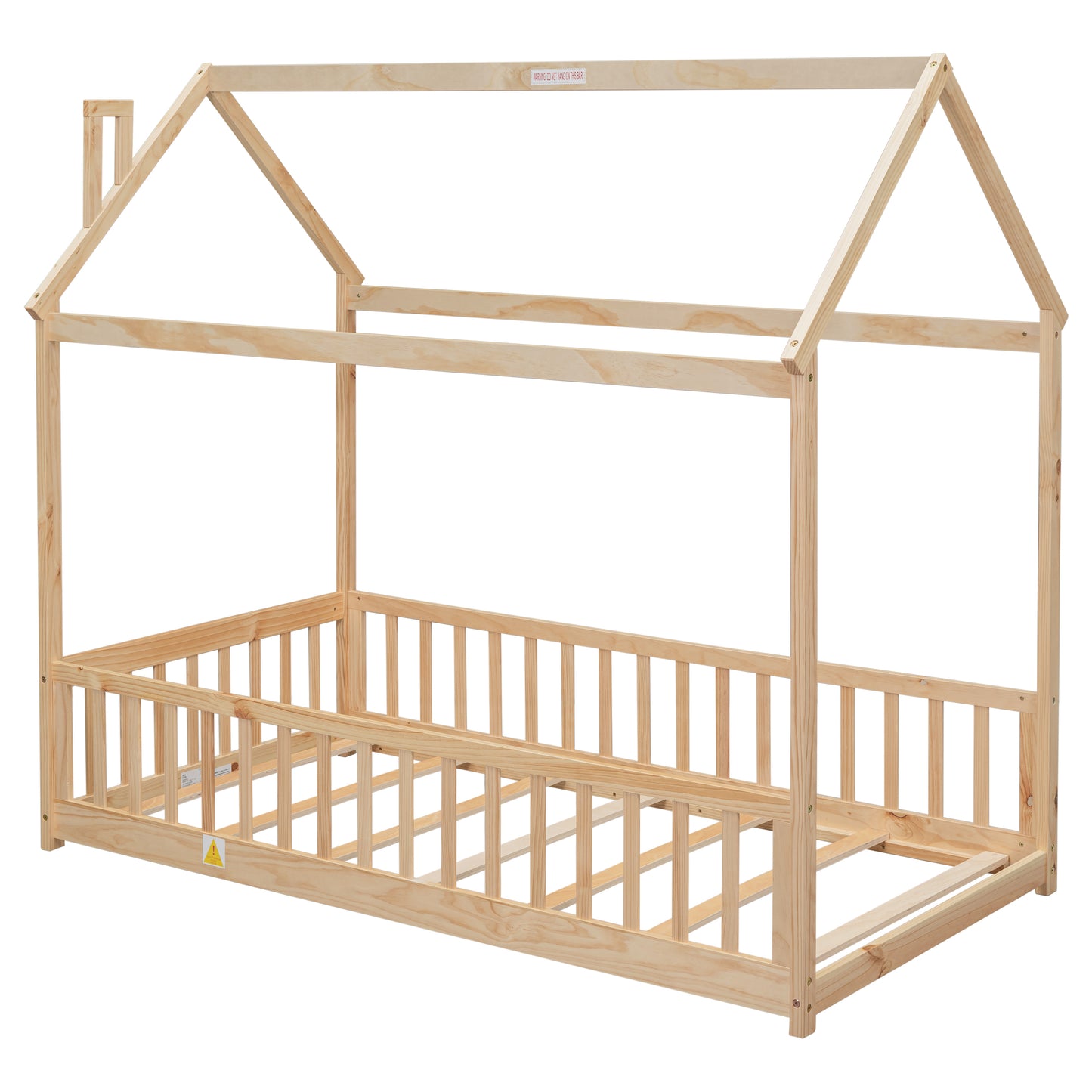 Twin House Bed with Guardrails, Slats ,Natural