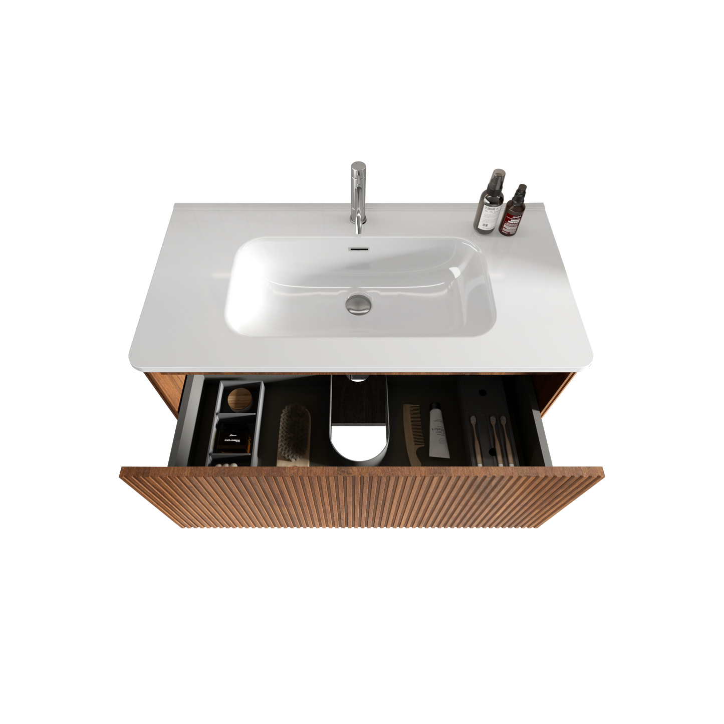 BB0930Y331, Integrated white ceramic basin with three predrilled faucet holes, faucet and drain assembly NOT included