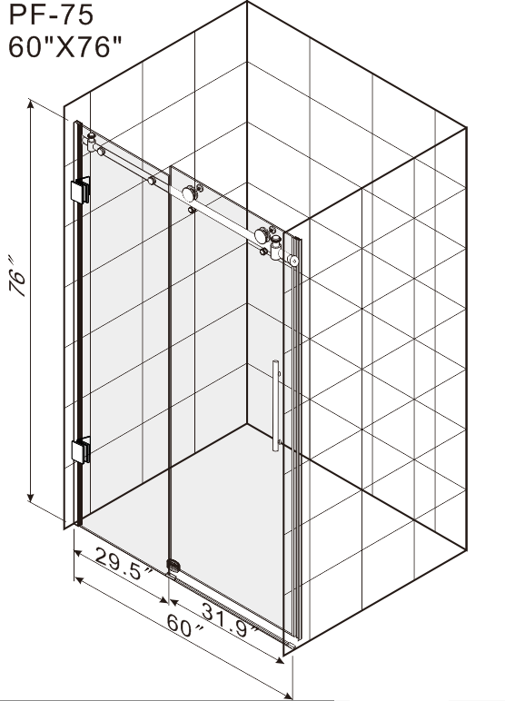 Frameless Shower Doors 60" Width x 76"Height with 5/16"(8mm) Clear Tempered Glass, Brushed Nickel Finish