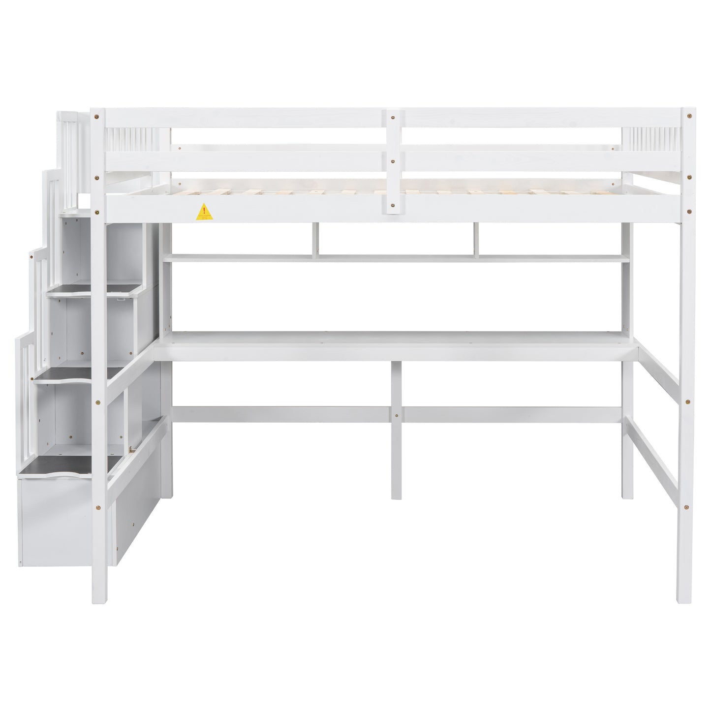 Full Size Loft Bed with Built-in Desk, Bookshelves and Storage Staircase,White(Old SKU:W504S00110)