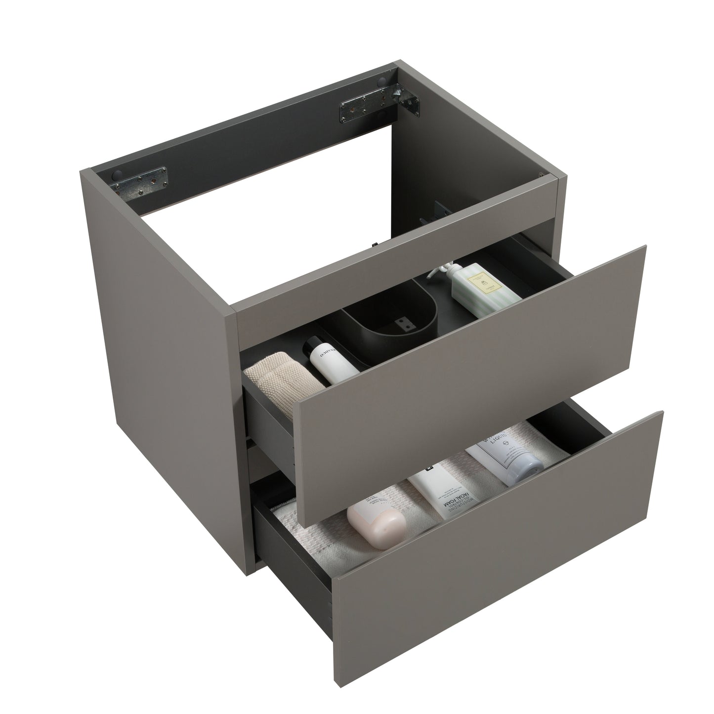 Alice-24W-102,Wall mount cabinet WITHOUT basin, Gray color, with two drawers, Pre-assembled