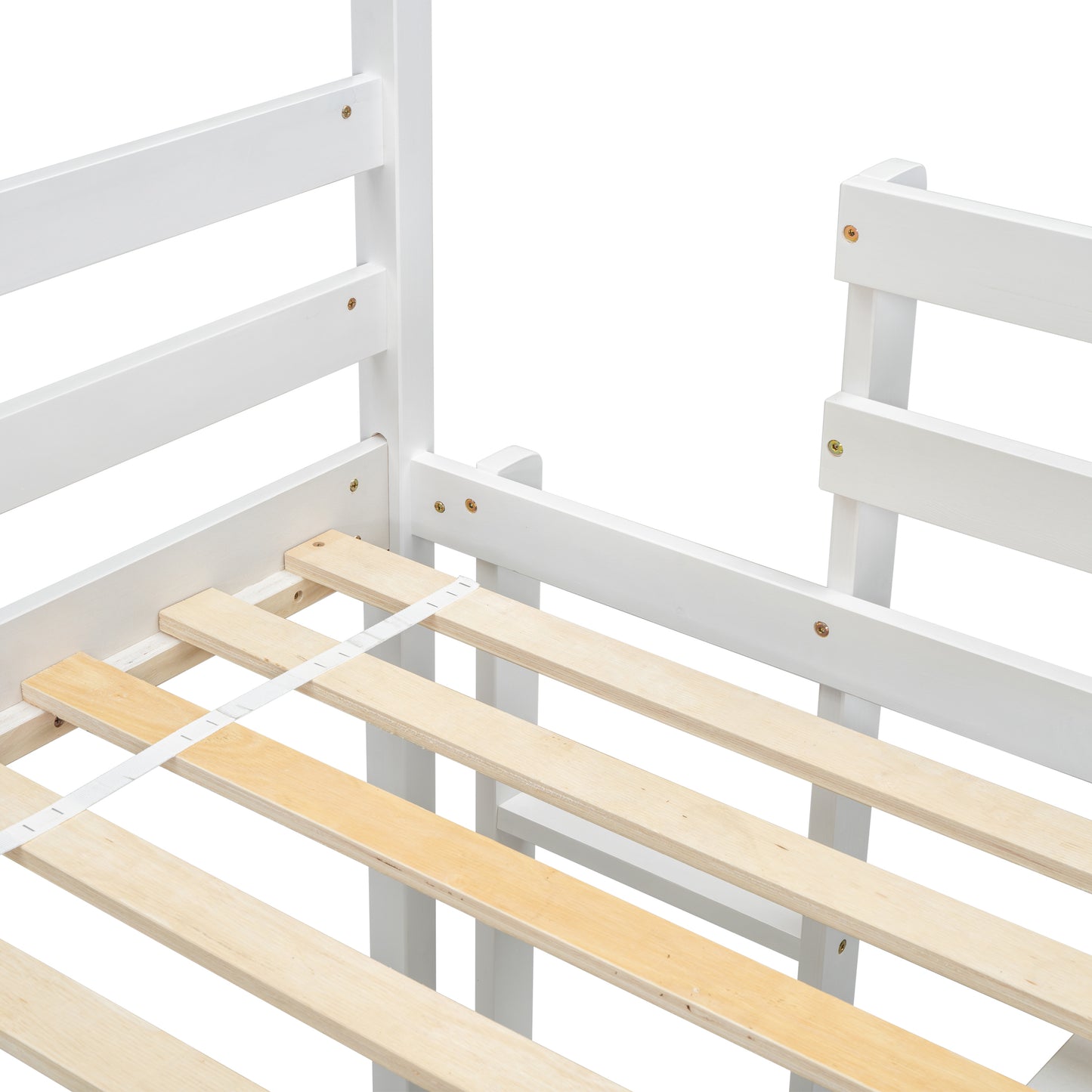 Twin House Loft Bed with Roof Frame, Under Bed Shelving Storage Unit, Guardrails, Ladder,White