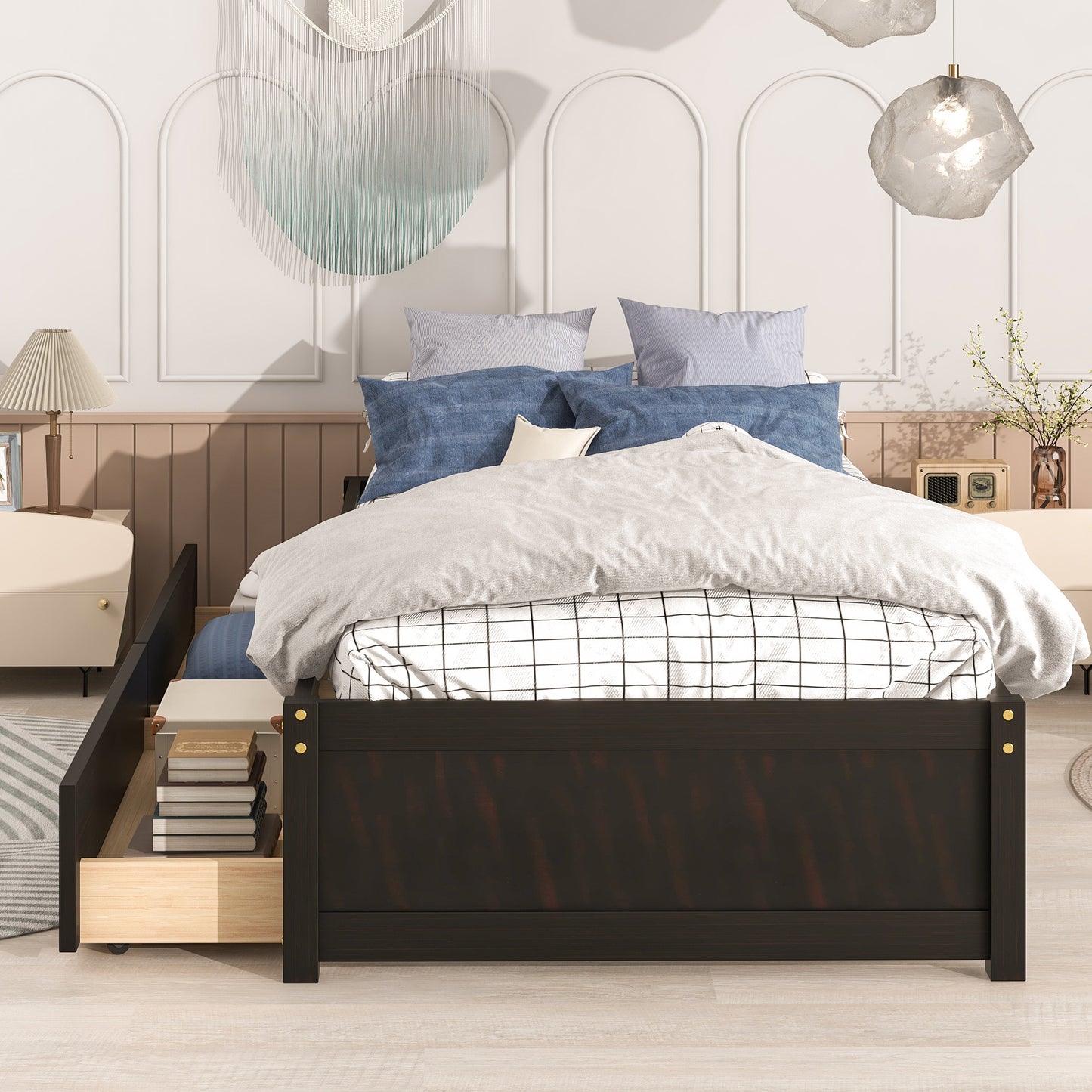 Twin Bed with 2 Drawers, Solid Wood, No Box Spring Needed ,Espresso(Old SKU:W50441670)