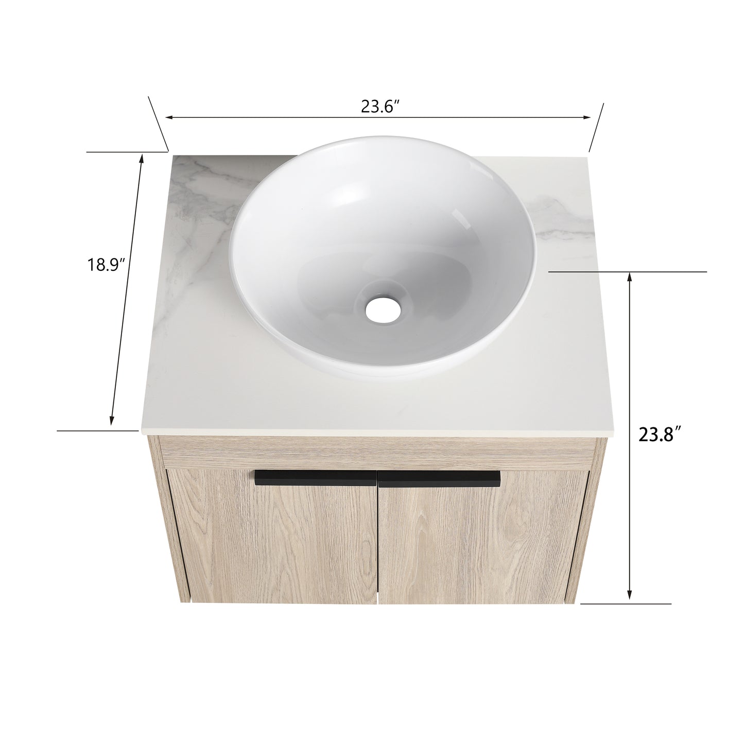 24 " Modern Design Float Bathroom Vanity With Ceramic Basin Set,  Wall Mounted White Oak Vanity  With Soft Close Door,KD-Packing,KD-Packing,2 Pieces Parcel(TOP-BAB321MOWH)