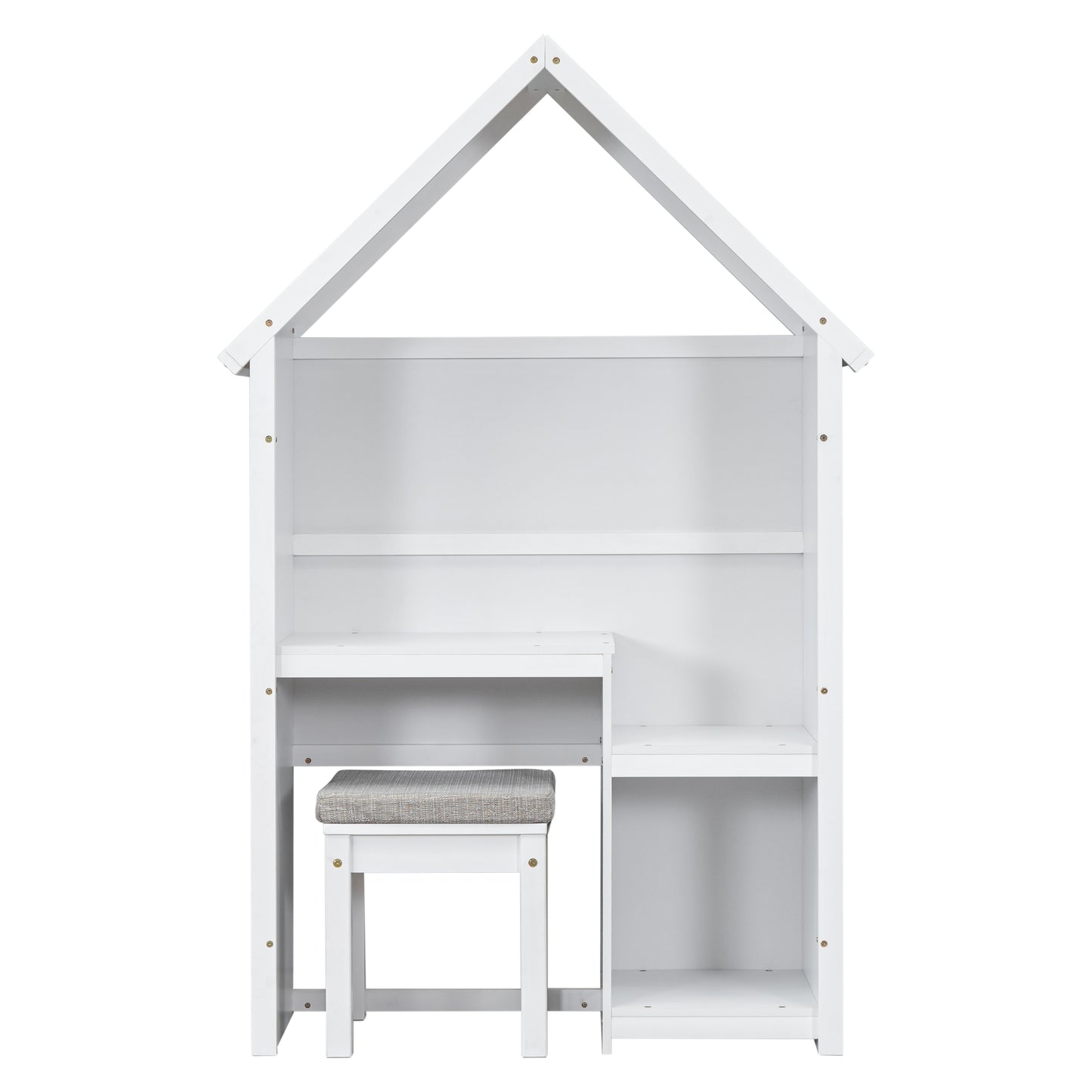 House-Shaped Kids Desk with a cushion stool,House-Style Desk and Stool Set,White