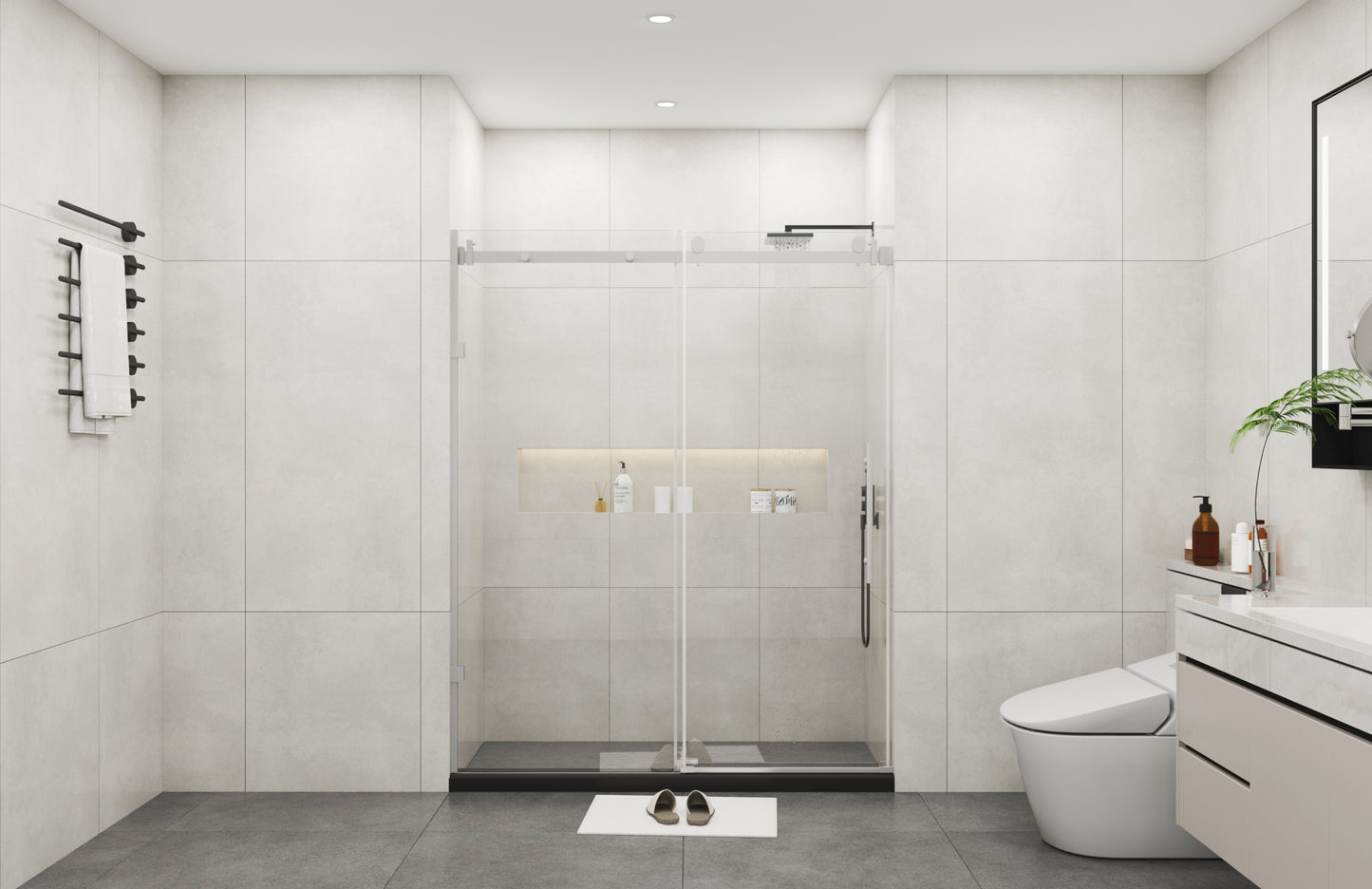 Frameless Sliding Glass Shower Doors 72" Width x 76"Height with 3/8"(10mm) Clear Tempered Glass, Brushed Nickel Finish