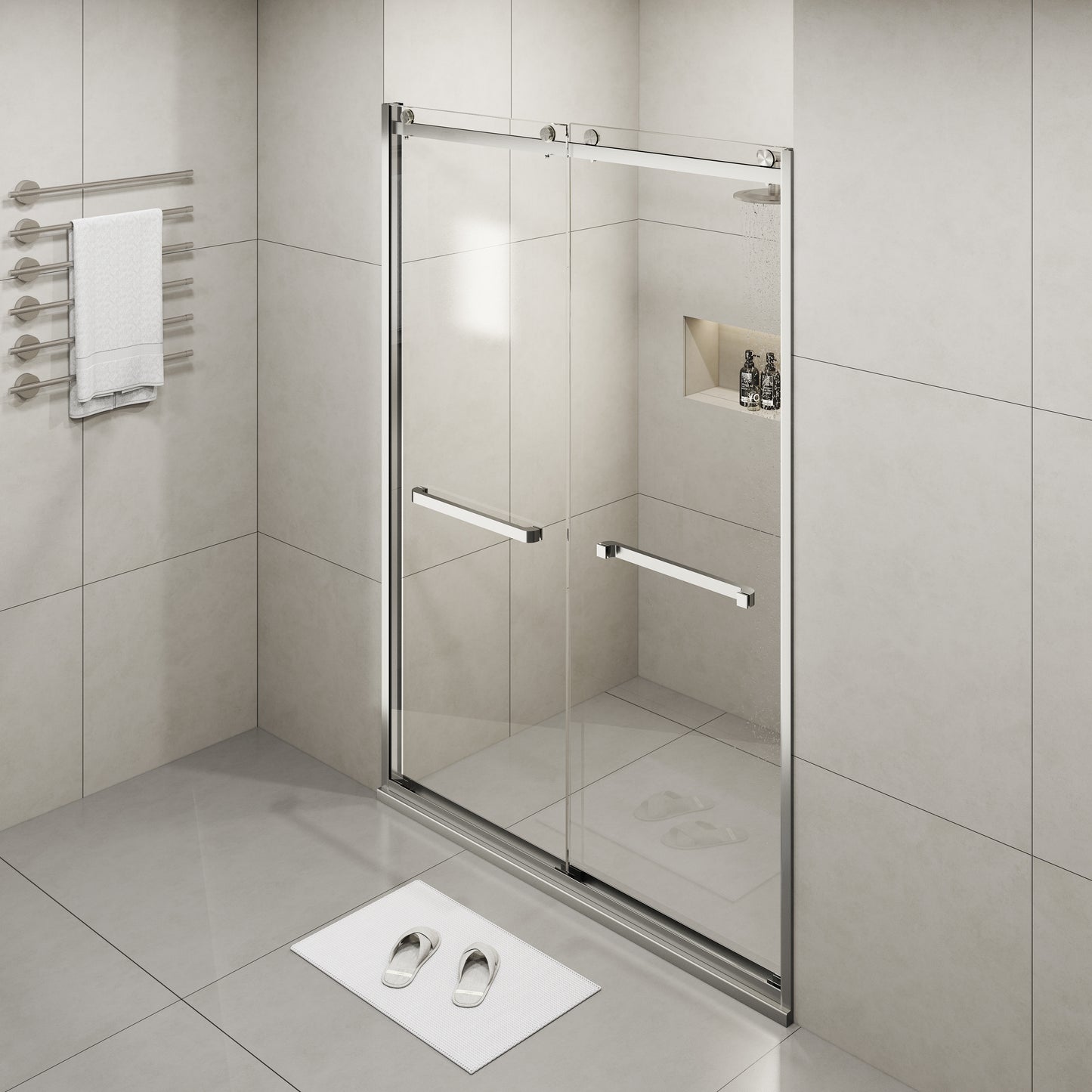 Frameless Double Sliding Glass Shower Doors, 60" Width x 76"Height with 3/8"(10mm) Clear Tempered Glass, Brushed Nickel Finish