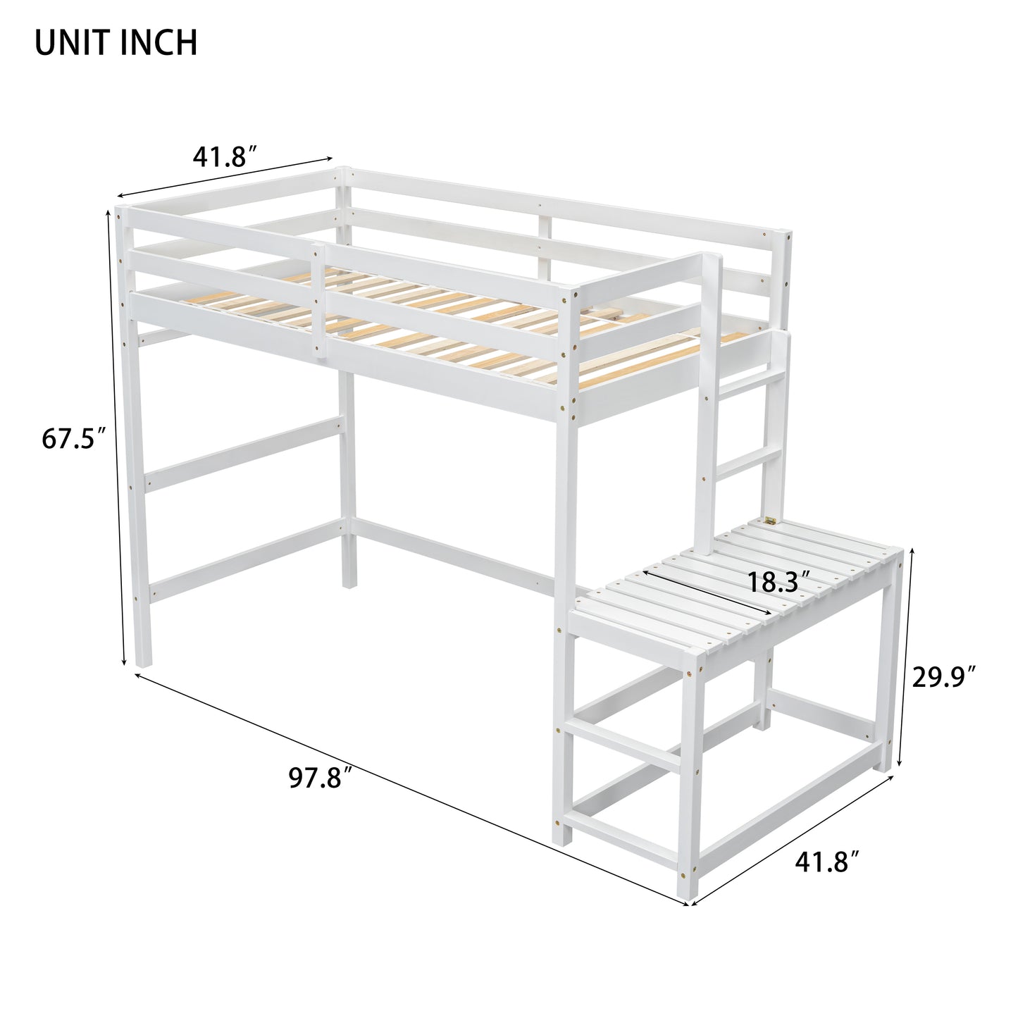 Twin High Loft Bed with Ladder landing Platform, Ladders, Guardrails,White