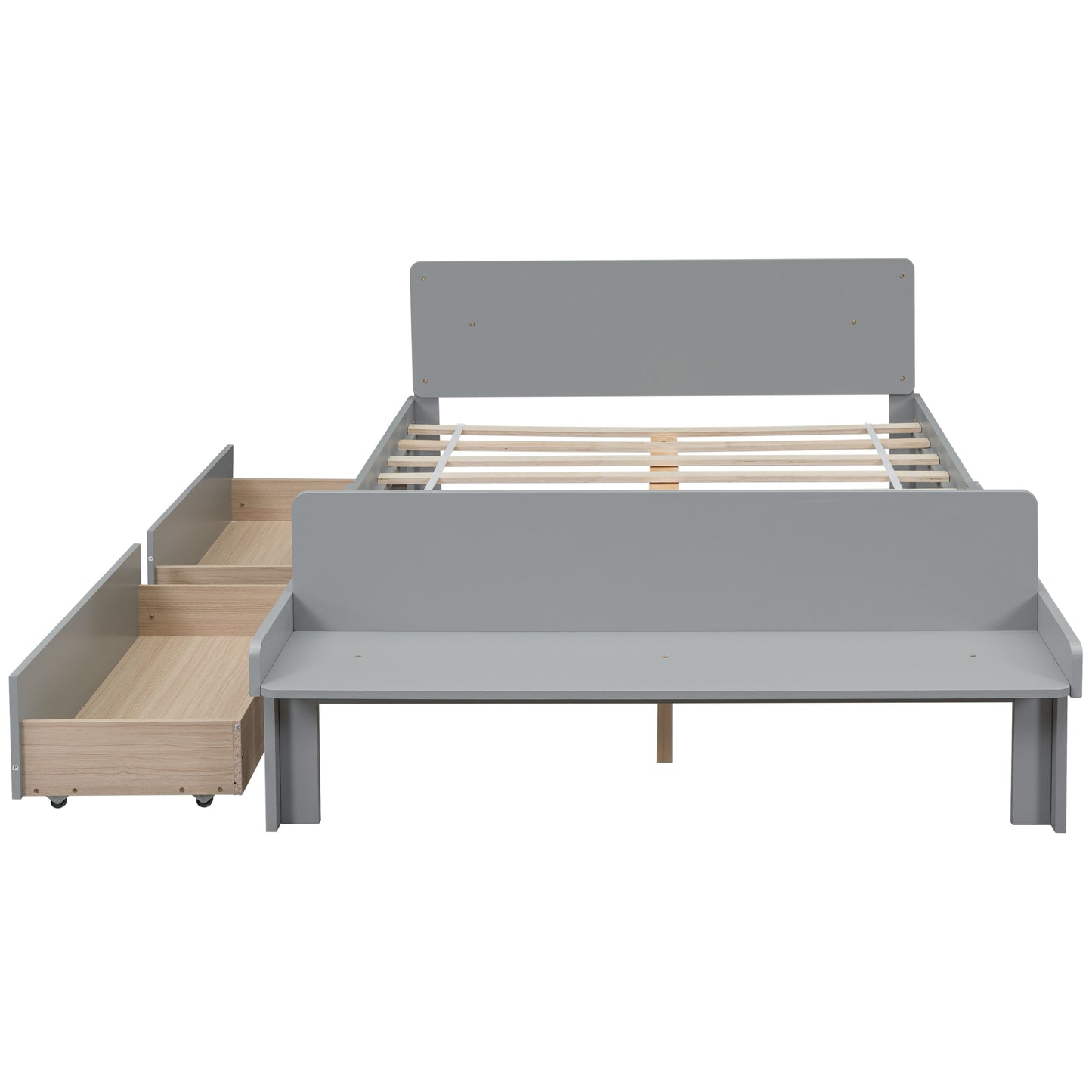 Full Bed with Footboard Bench,2 drawers,Grey