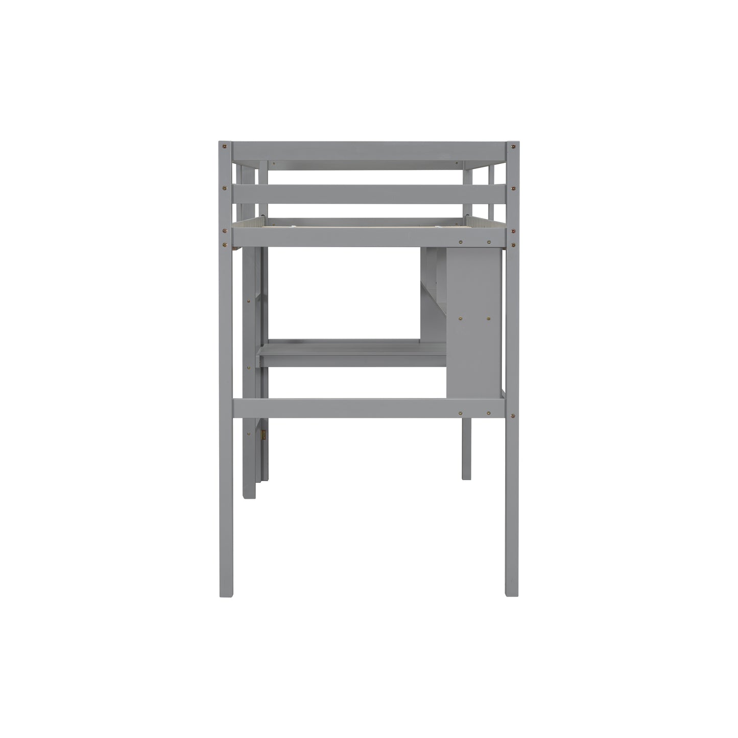 Twin Loft Bed with built-in desk and bookcase of three compartments, Guardrails and Ladder,Grey