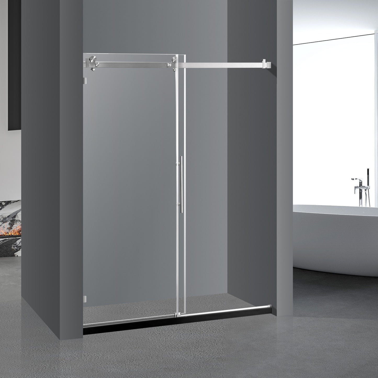 Frameless Sliding Glass Shower Doors 60" Width x 76"Height with 3/8"(10mm) Clear Tempered Glass, Brushed Nickel Finish, Big Rollers, Square Rail, Self-cleaning coating on both sides