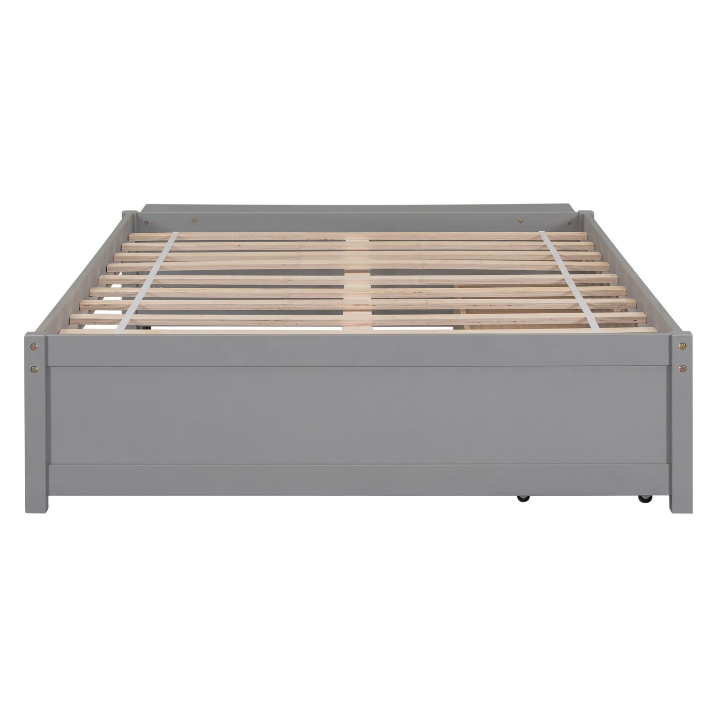 Full Size Bed with Storage Case, 2 Storage drawers, Lengthwise Support Slat,Grey