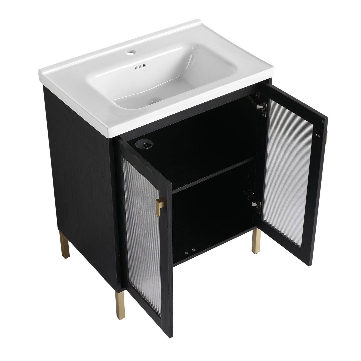 28 Inch Freestanding Bathroom Vanity Plywood With Ceramic Sink, Soft Closing Door (KD-Package)