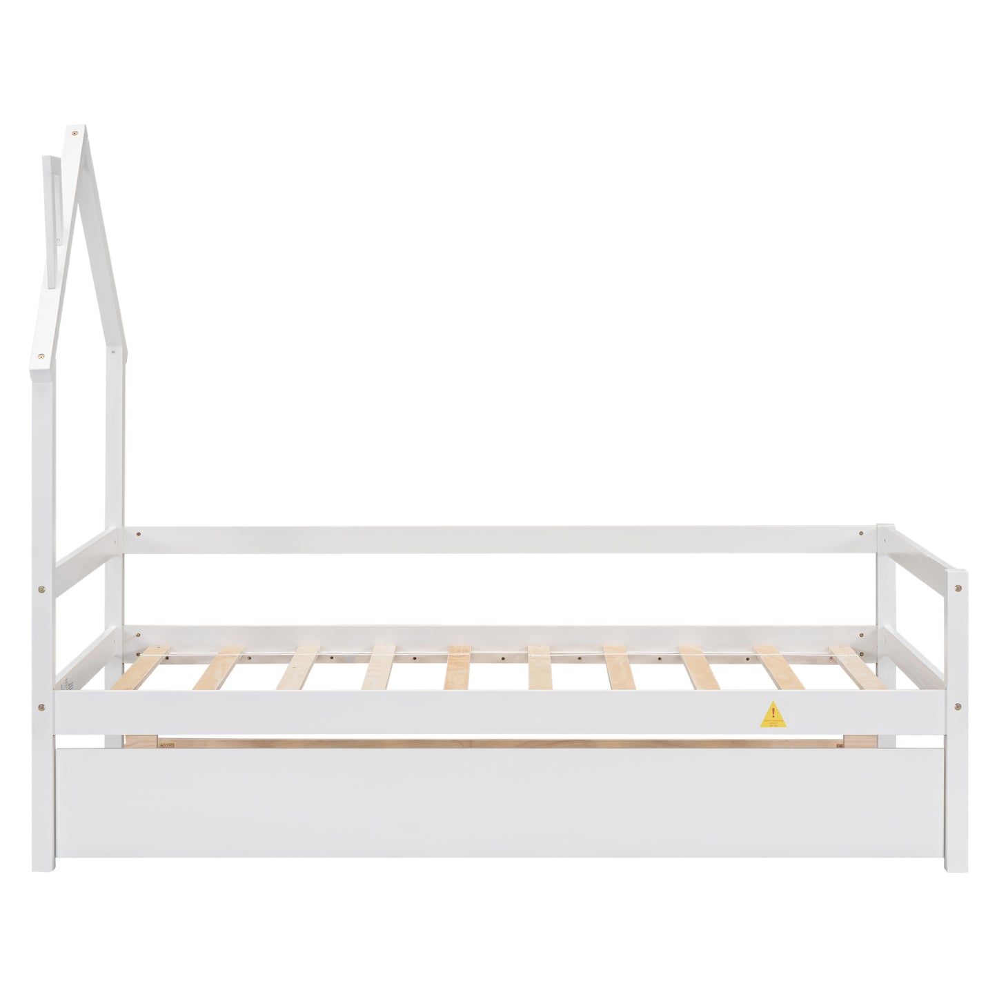 Twin House Wooden Daybed with trundle, Twin House-Shaped Headboard  bed with Guardrails,White