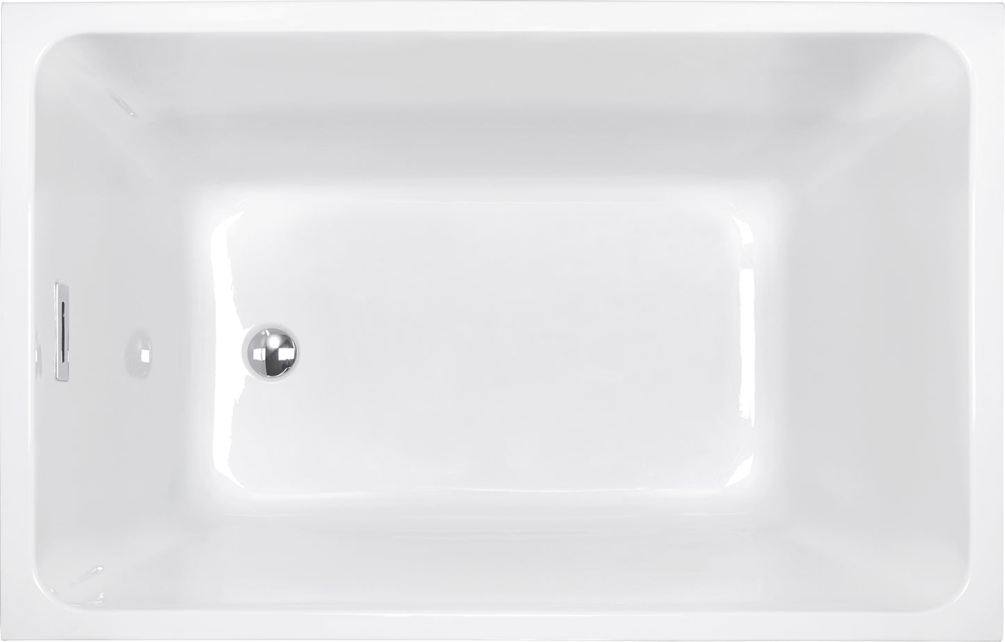 43" Acrylic Freestanding Bathtub: Spacious rectangle Shape, Gloss White Finish, Chrome Overflow & Pop-Up Drain