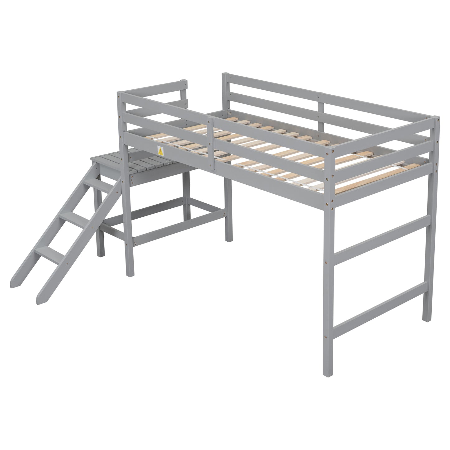 Twin Loft Bed with Platform,ladder,Grey