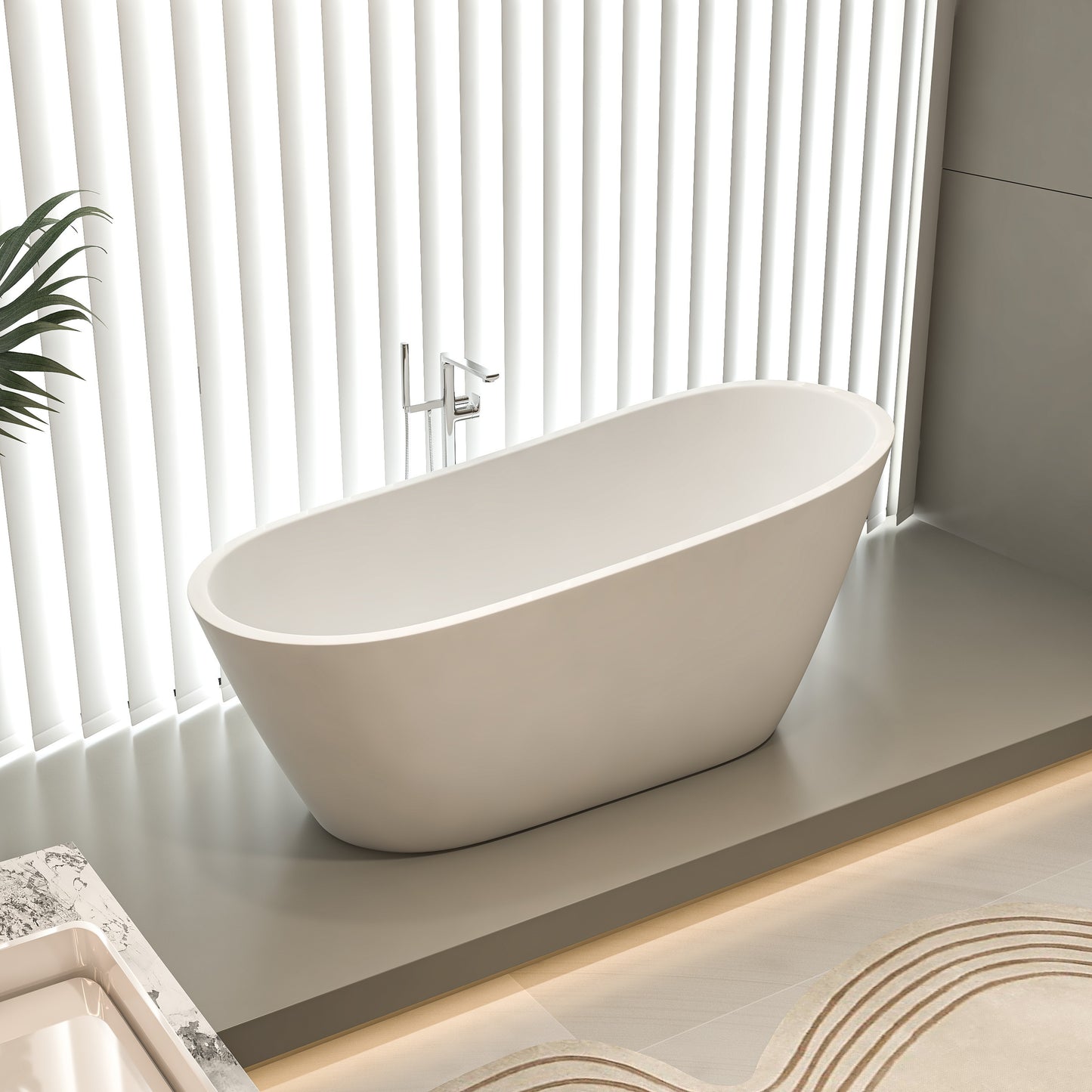 67" Acrylic Freestanding Slipper Bathtub: Gloss White Finish, Chrome Overflow & Pop-Up Drain