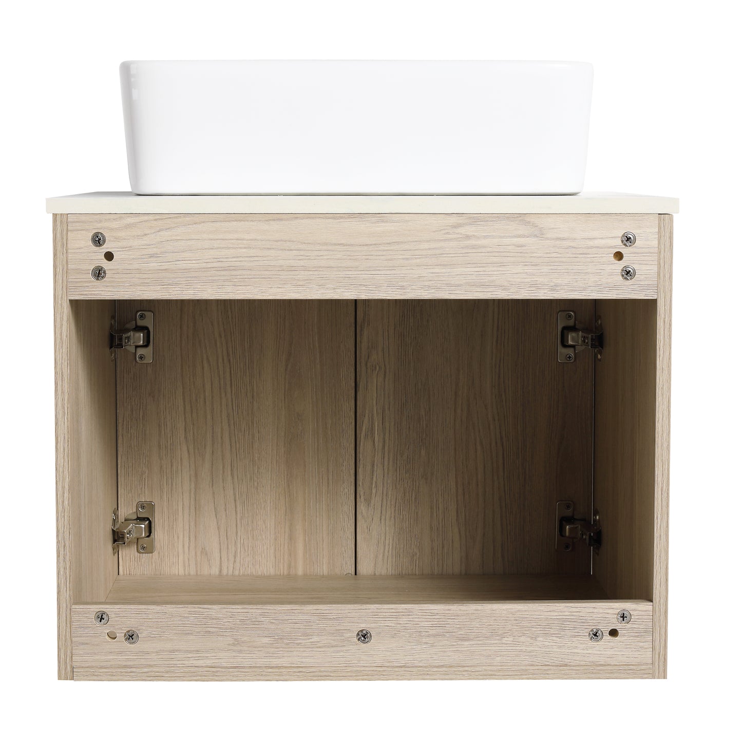 24 " Modern Design Float Bathroom Vanity With Ceramic Basin Set,  Wall Mounted White Oak Vanity  With Soft Close Door,KD-Packing,KD-Packing,2 Pieces Parcel(TOP-BAB110MOWH)