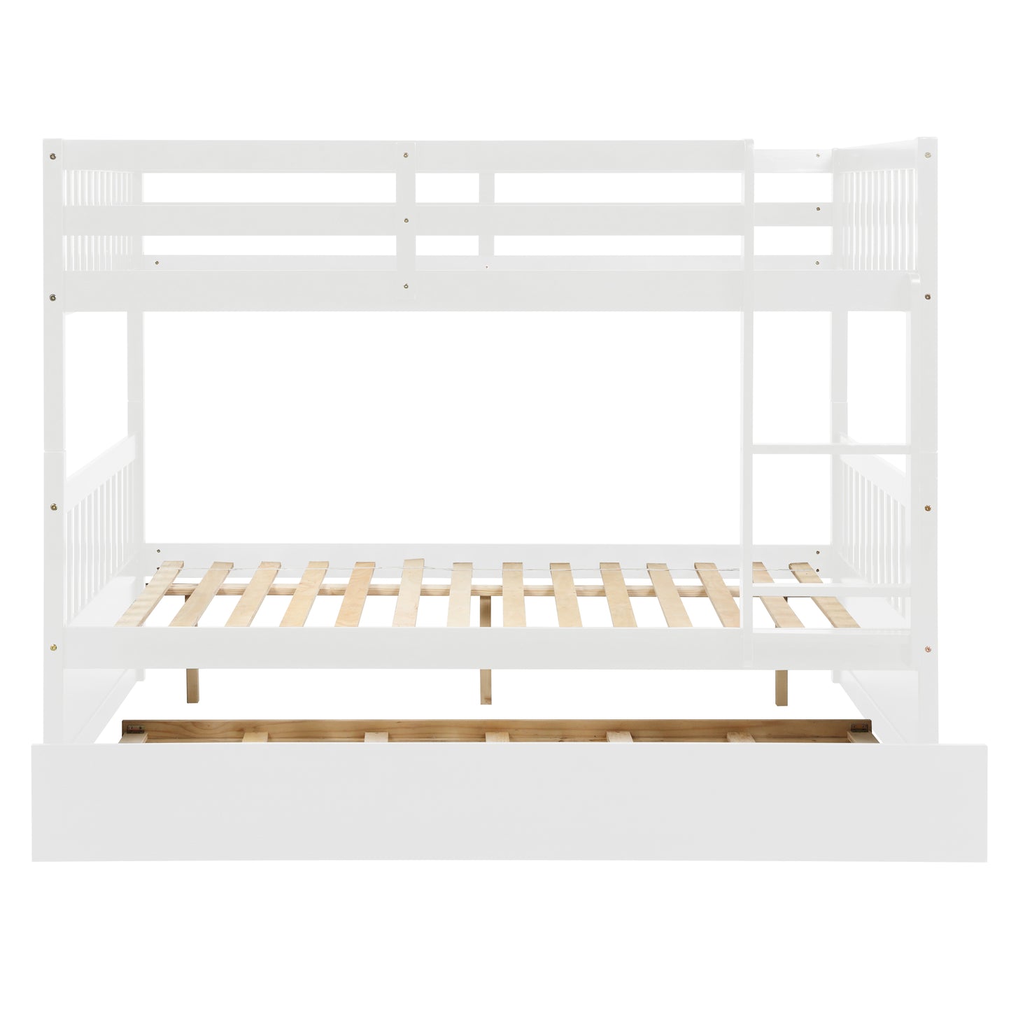 Full Over Full Bunk Bed with Trundle, Convertible to 2 Full Size Platform Bed, Full Size Bunk Bed with Ladder and Safety Rails for Kids, Teens, Adults,White(Old Sku:W504S00002)