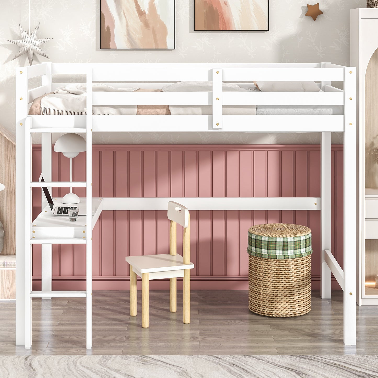 Twin Loft Bed with  built-in desk,White(Old SKU:W50450911)