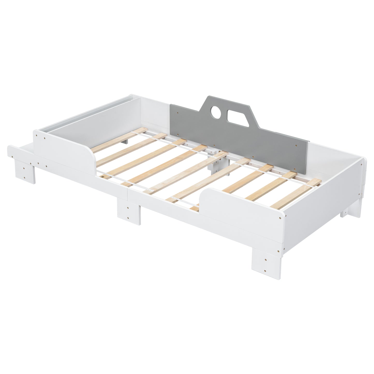 Mesvin Platform Storage Bed Car-Shaped Twin Wood Kid Bed with Bench,White