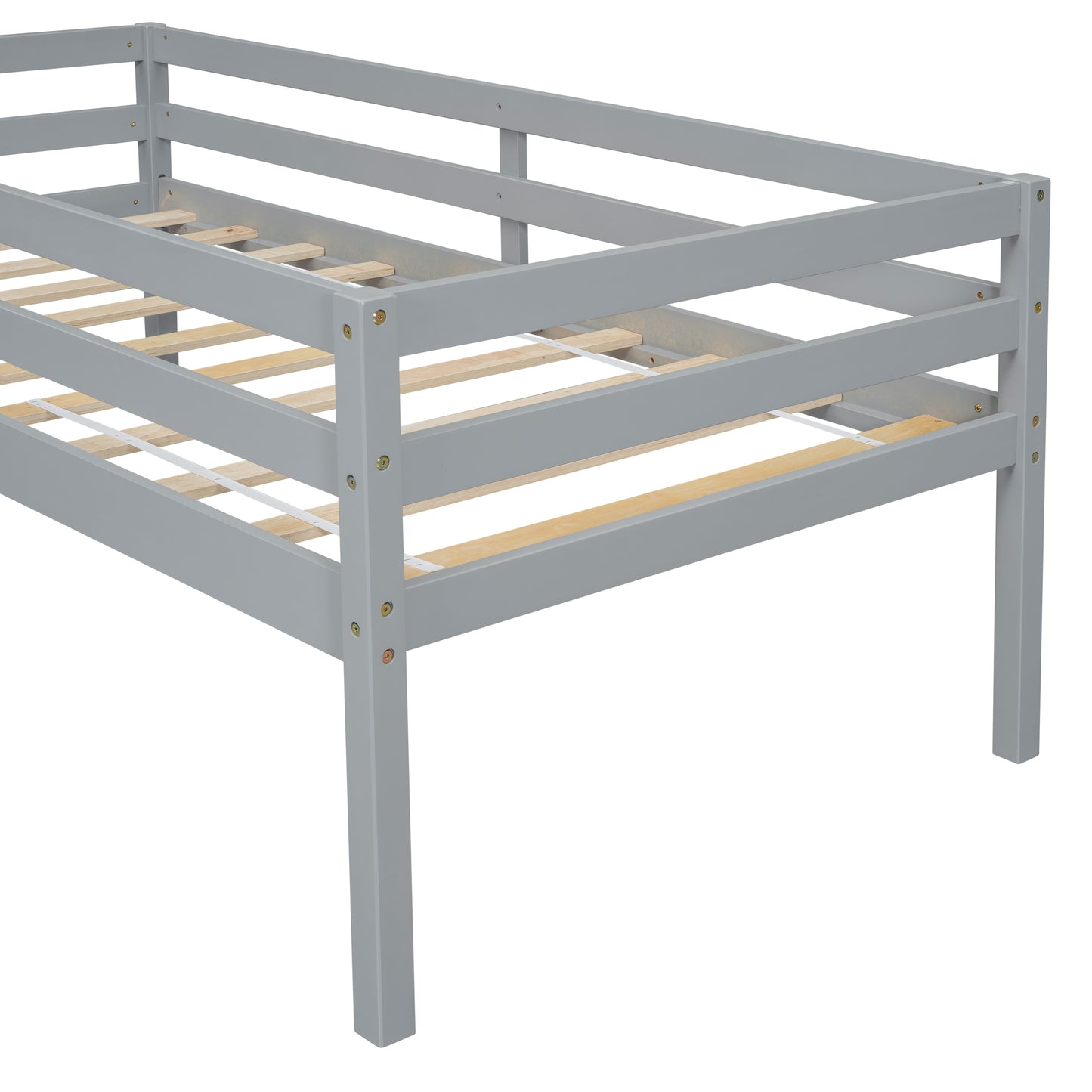 Twin Low Loft Bed with Slide,  Ladder, Safety Guardrails, No Box Spring Needed,Grey