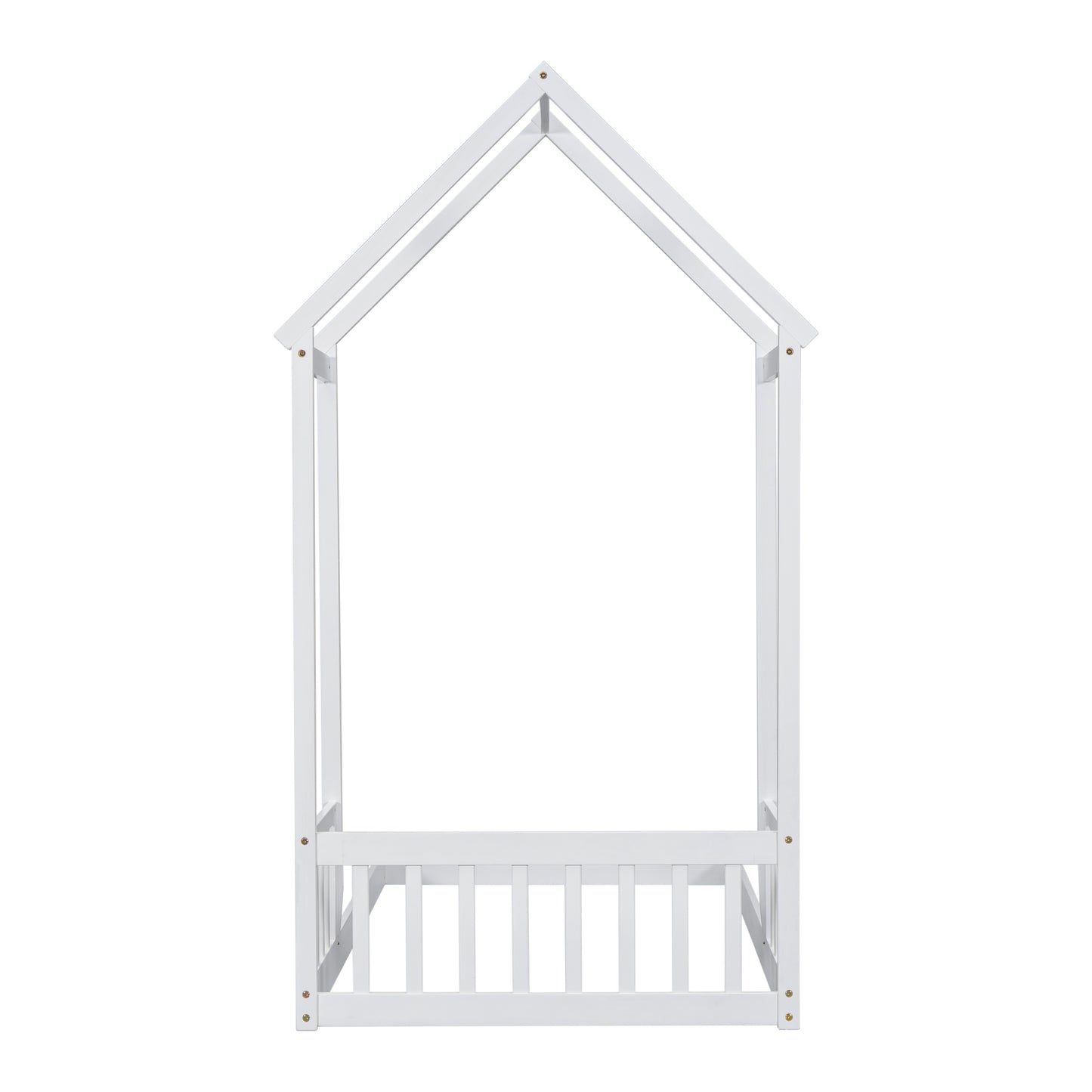 Twin House-shaped Roof Headboard Floor Bed,,(without slats),White