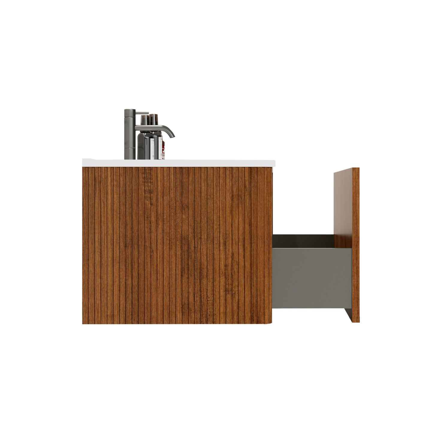 U048-Etna36W-305 Etna 36" Striped Walnut Bathroom Vanity with White Ceramic Sink, Wall Mounted Floating Bathroom Vanity for Modern Bathroom, Pre-assembled