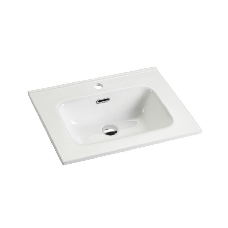 BB0924Y311, Integrated white ceramic basin with one predrilled faucet hole, drain assembly NOT included