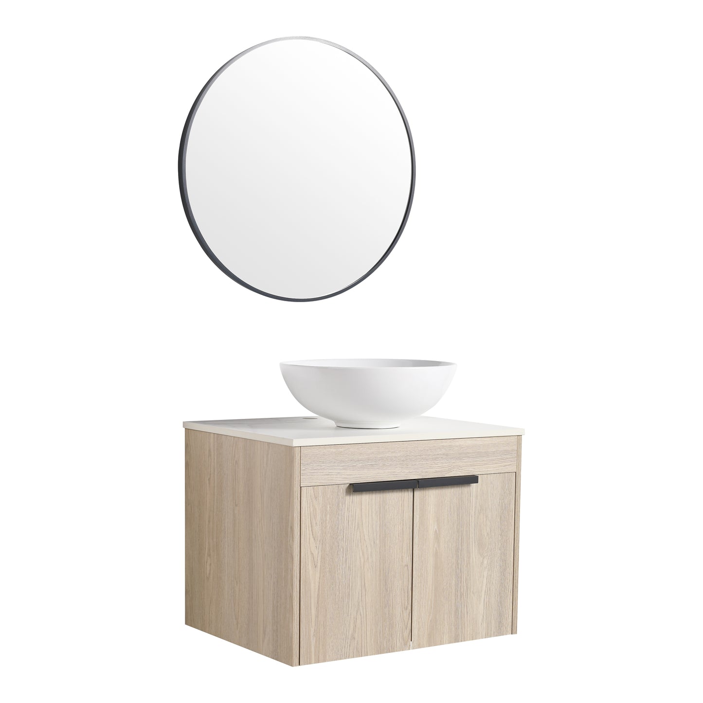 24 " Modern Design Float Bathroom Vanity With Ceramic Basin Set,  Wall Mounted White Oak Vanity  With Soft Close Door,KD-Packing,KD-Packing,2 Pieces Parcel(TOP-BAB321MOWH)